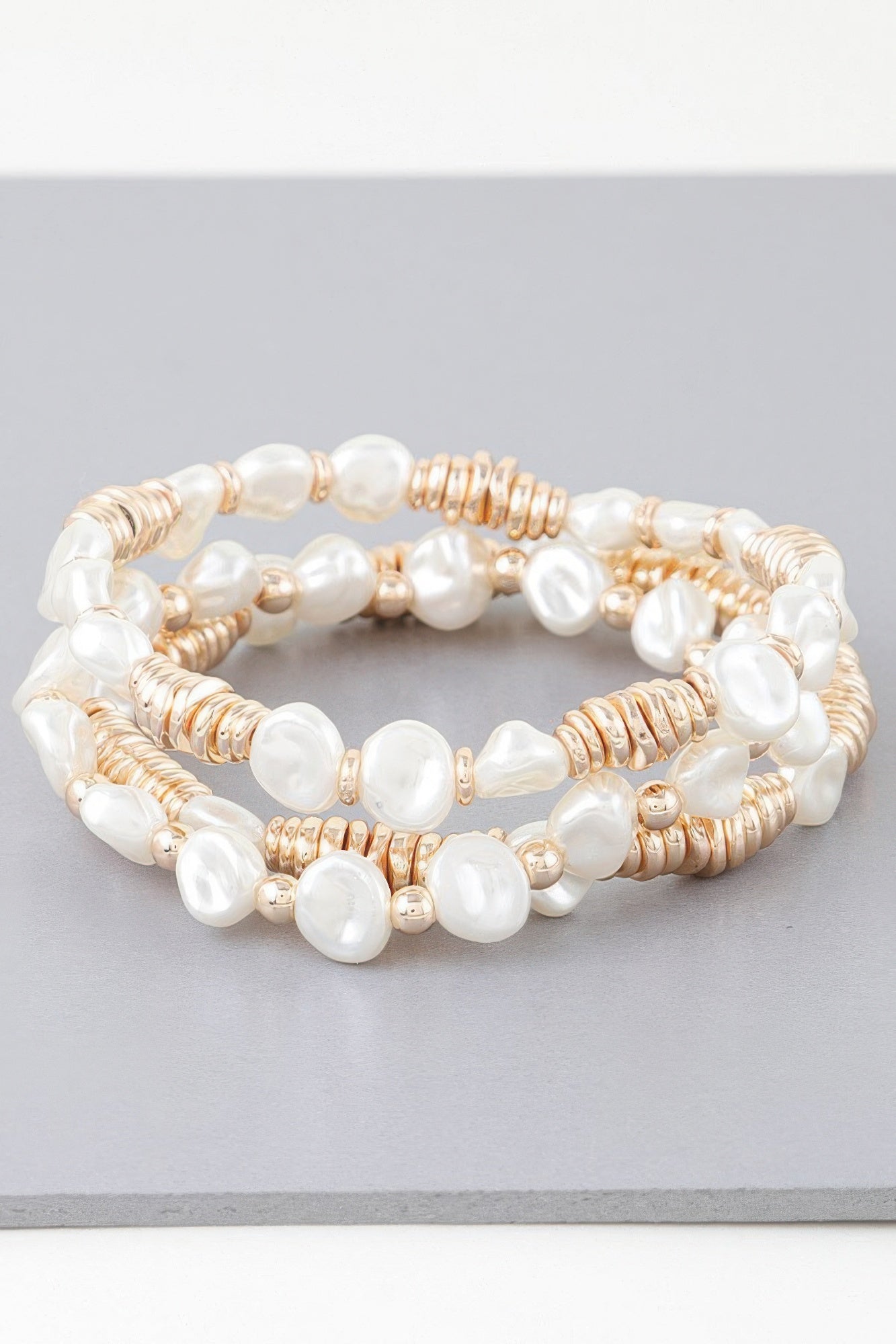 Gold and Cream Beaded Disc Bracelet Secondary image