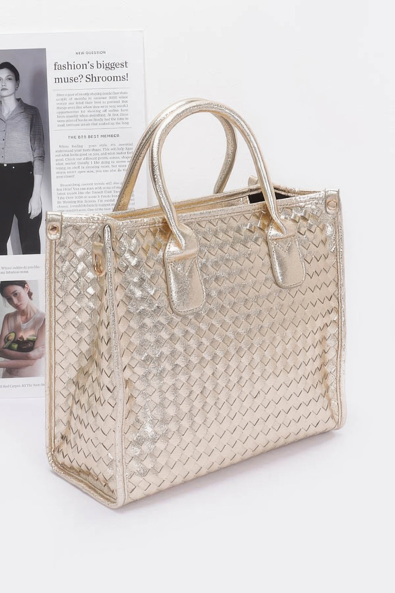 Metallic Woven Tote With Top Handles Secondary image