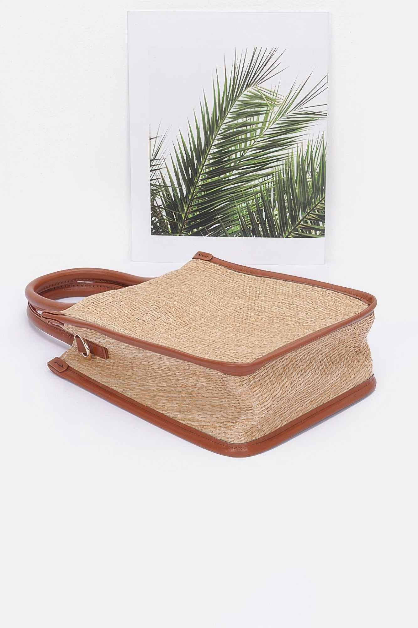 Faux Straw Structured Tote in Khaki Secondary image