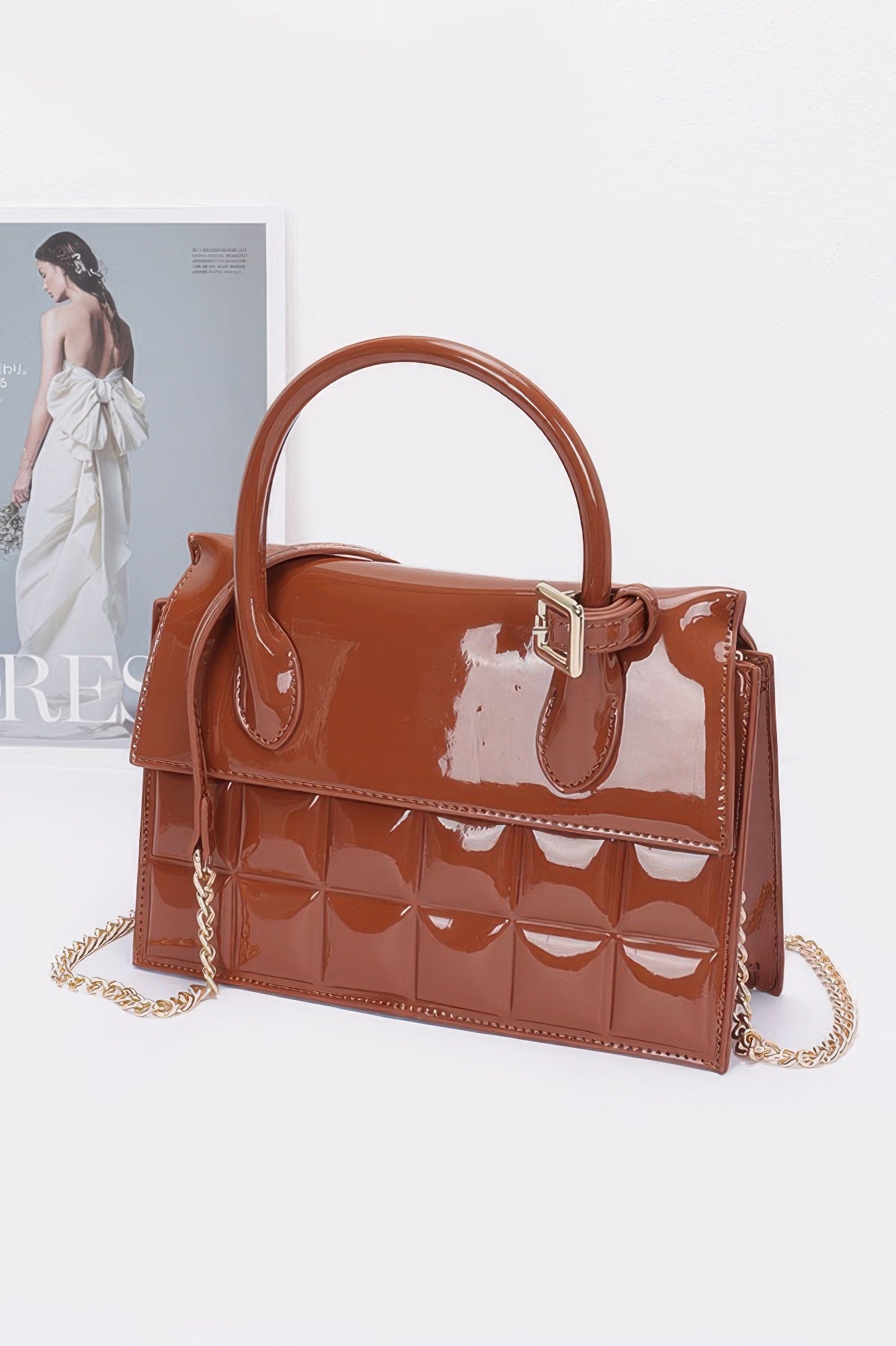 Glossy Embossed Top Handle Handbag Secondary image