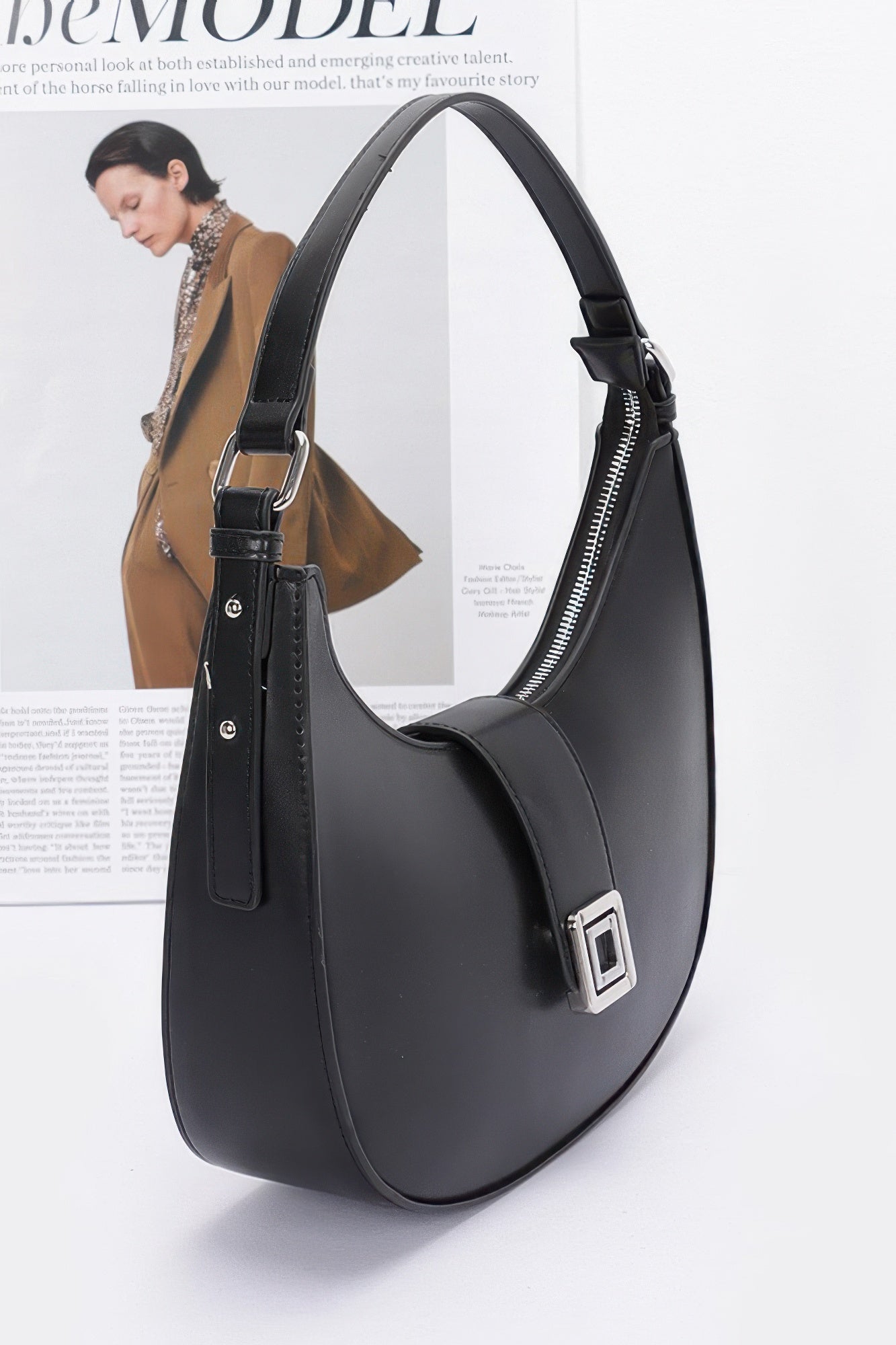 Faux Leather Hobo Shoulder Bag with Chain Strap Secondary image