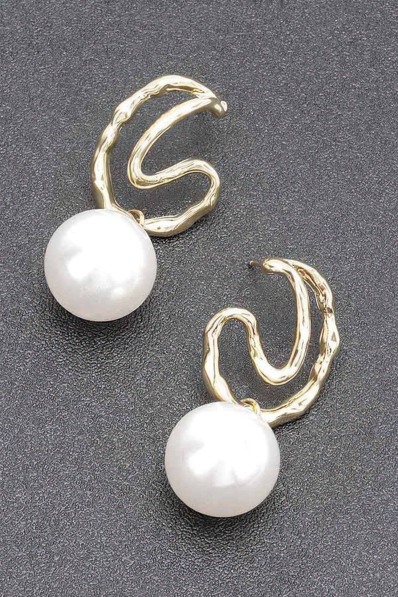 Faux Pearl Drop Earrings with Textured Metal Hoops Secondary image