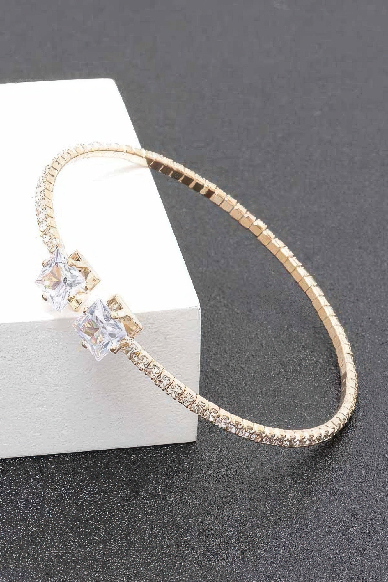 Square Rhinestone Cuff Bracelet in Gold or Silver Secondary image
