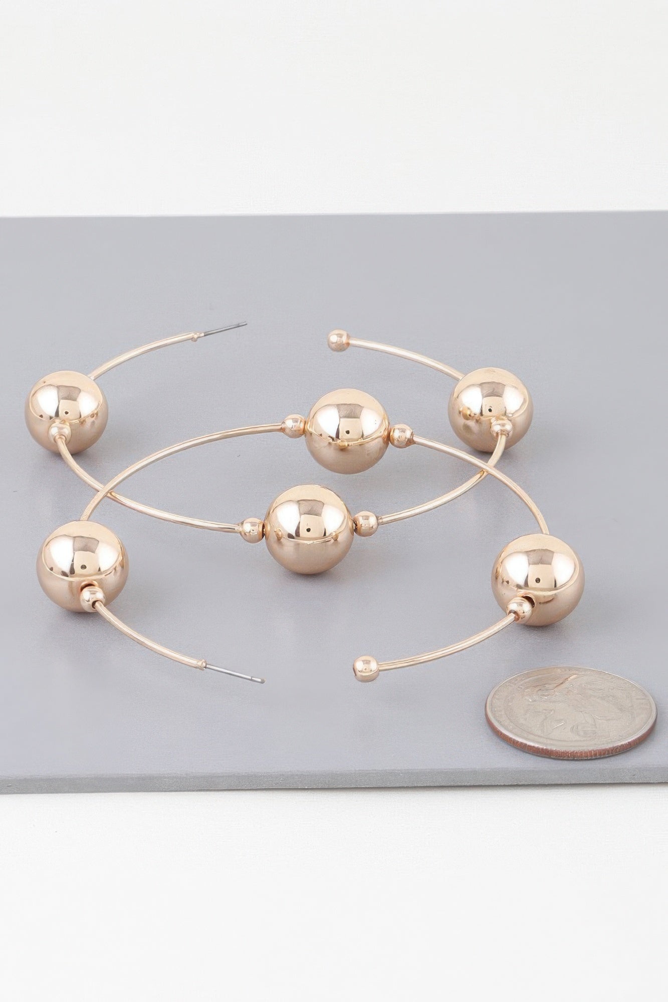 Shiny Beaded Hoop Earrings with Three Accent Beads Secondary image
