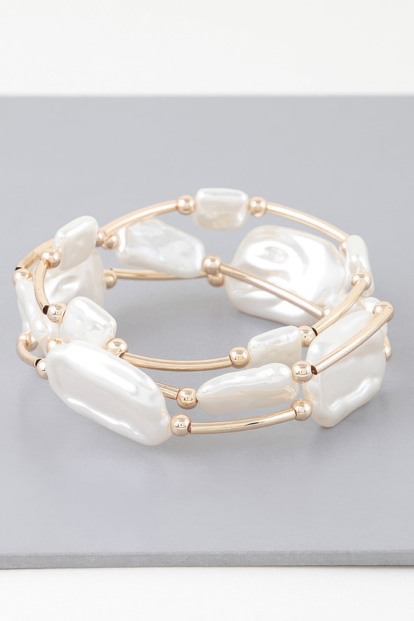 Gold Cream Abstract Pearl Accent Bracelet Secondary image