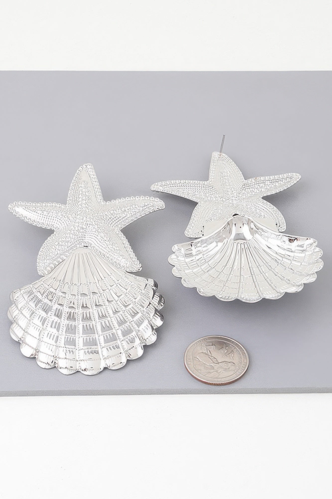 Silver Starfish and Clam Shell Statement Earrings Secondary image