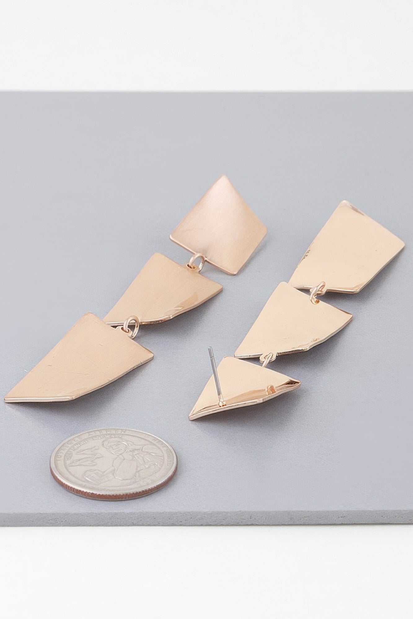 Gold Triple-Shape Geometric Drop Earrings Secondary image