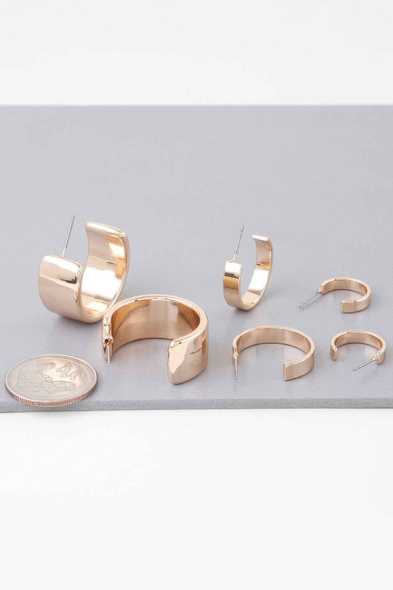 Gold-Plated Shiny Earrings Set, 3 Pairs Secondary image