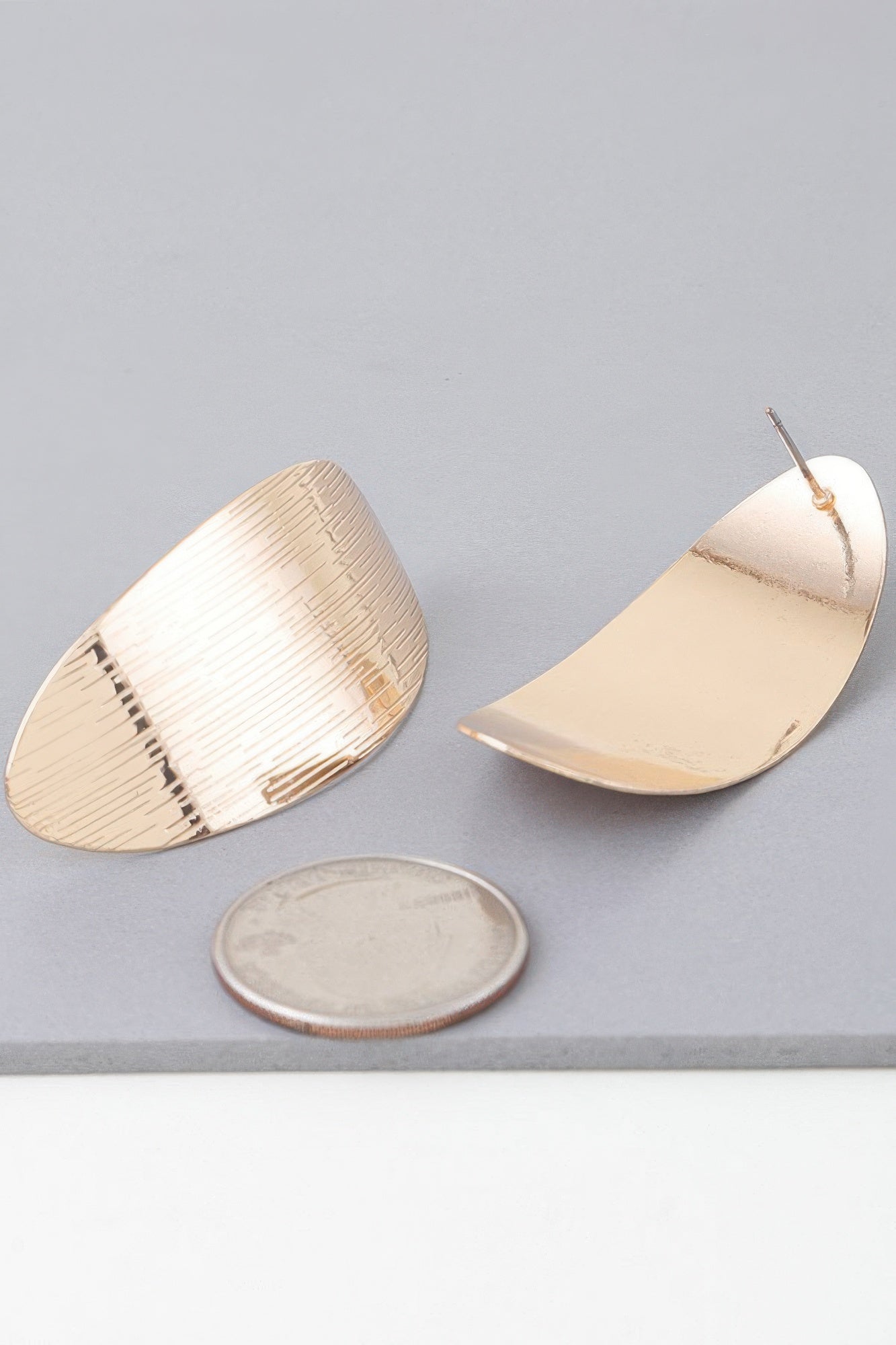 Oval Textured Metallic Earrings Secondary image