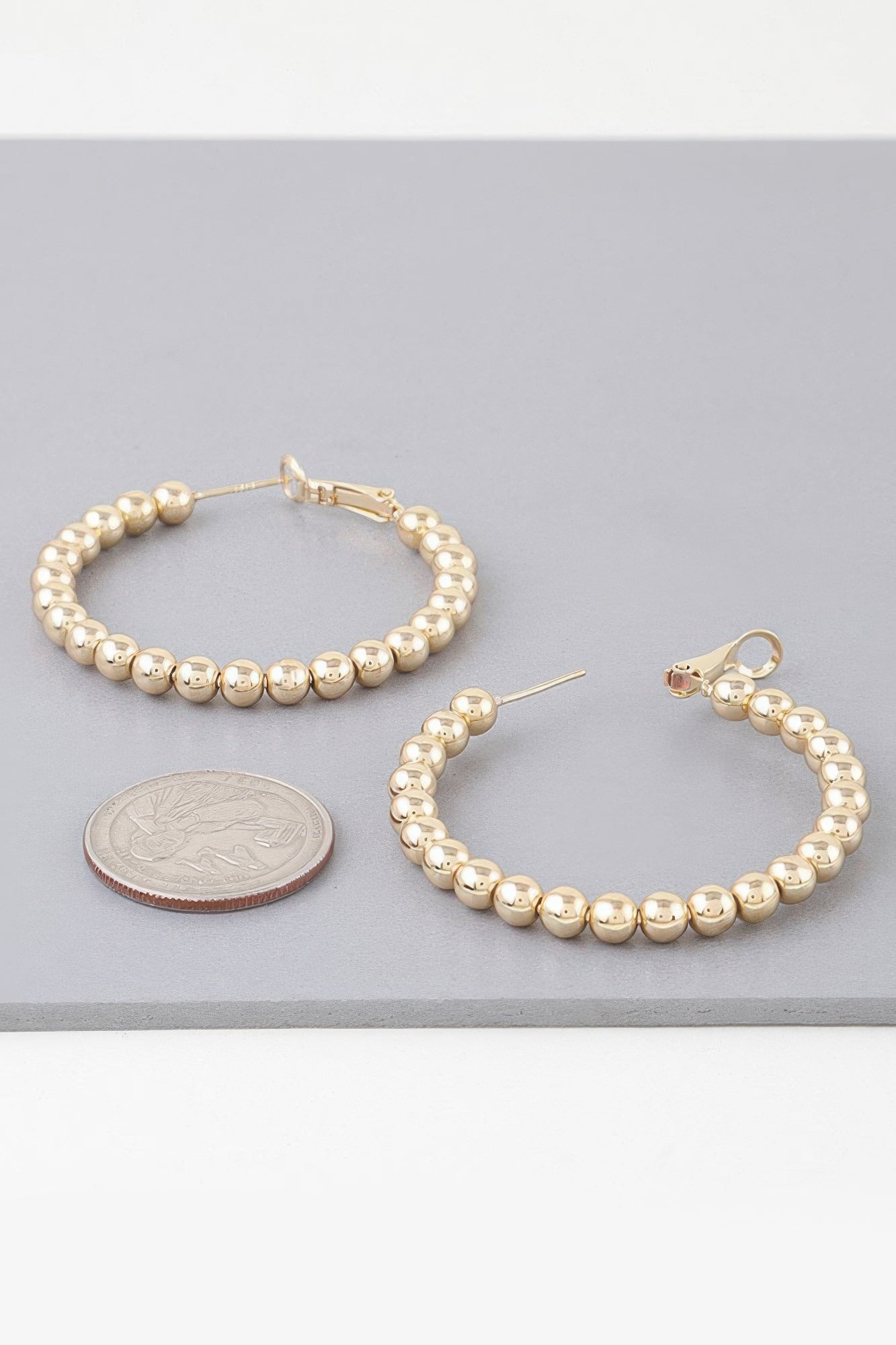 Round Polished Beaded Hoop Earrings Secondary image