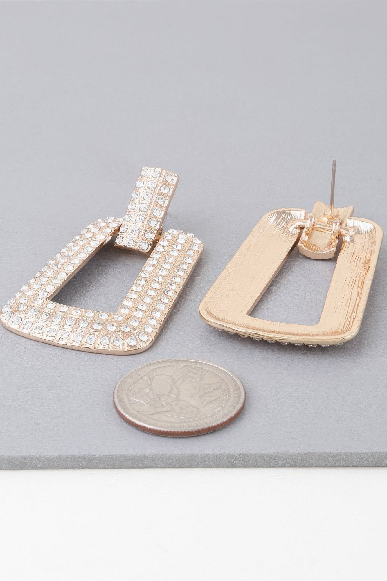 Rhinestone Triple-Frame Statement Earrings Secondary image