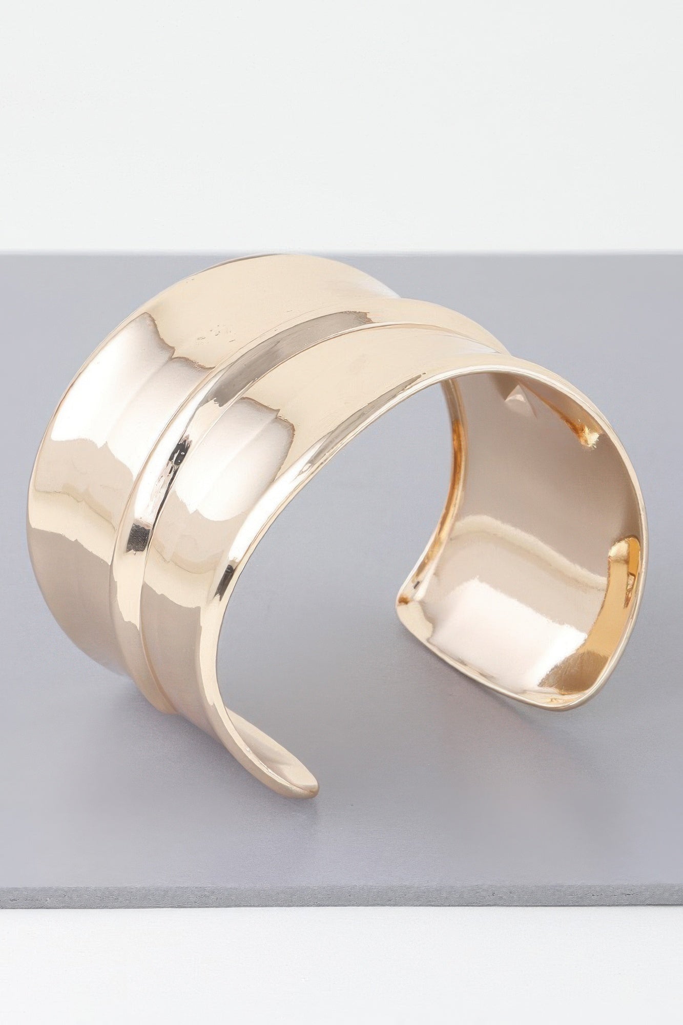 Wide Polished Gold Open Cuff Bracelet Secondary image