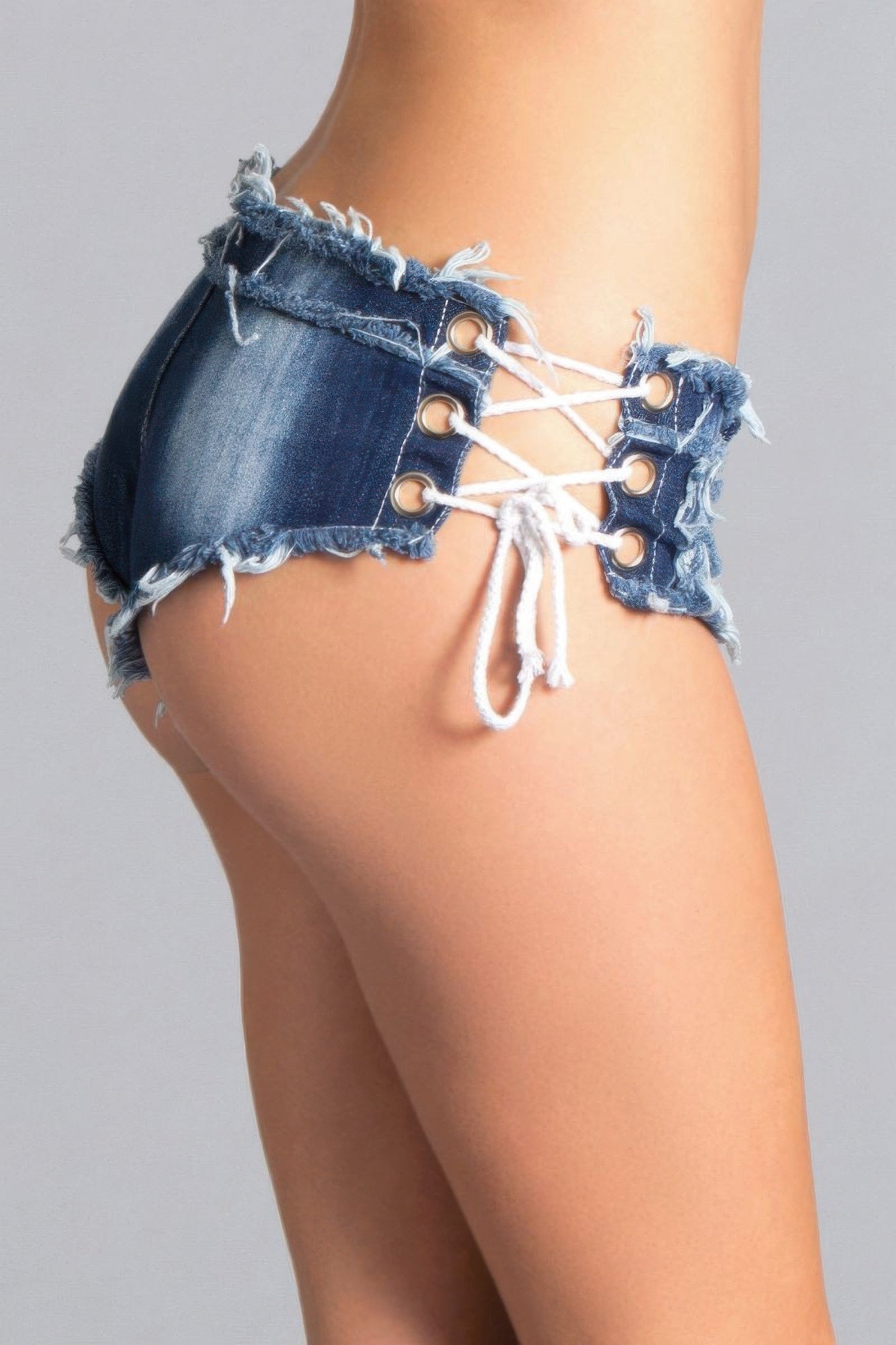 Distressed Lace-Up Blue Shorts Secondary image