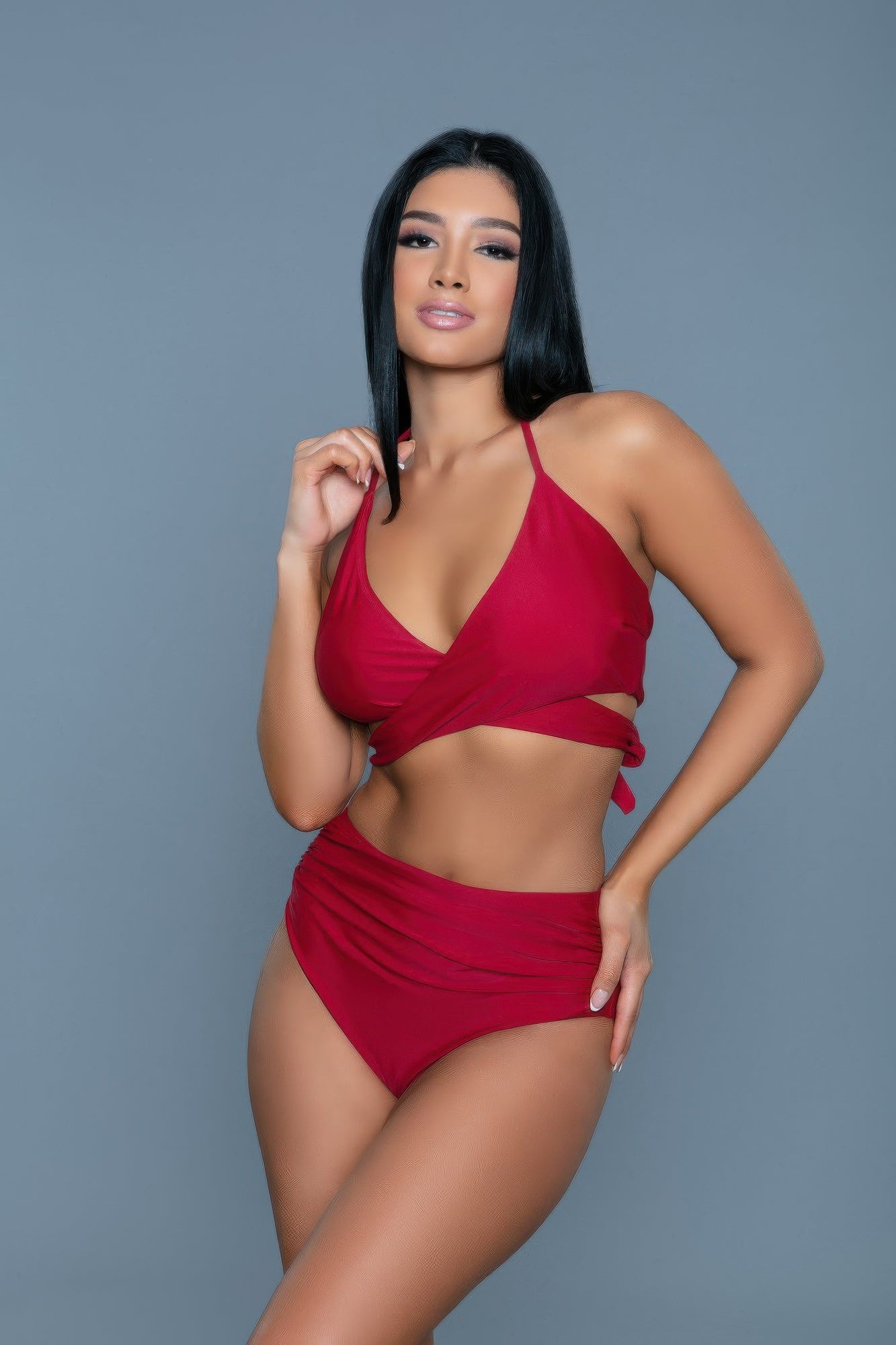 Wrap Halter Swimsuit with High-Waisted Bottoms Secondary image