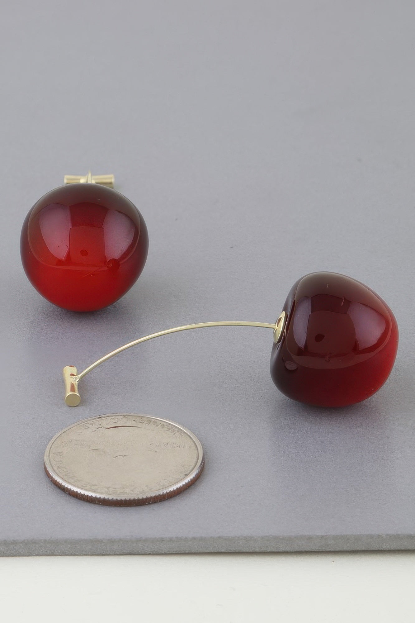 Glossy Deep Red Cherry Dome Stud Earrings Secondary image