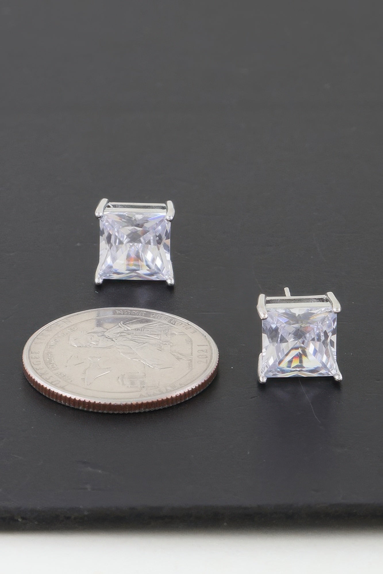 Cubic Zirconia Stud Earrings with White Gold-Dipped Posts Secondary image