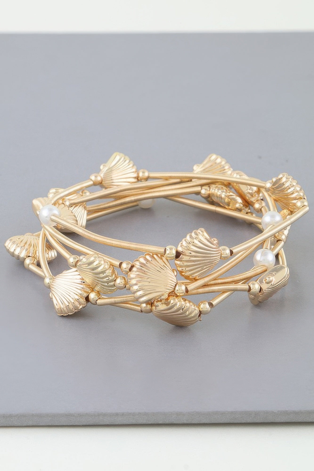 Gold Seashell Multi-Wrap Bracelet With Faux Pearl Secondary image
