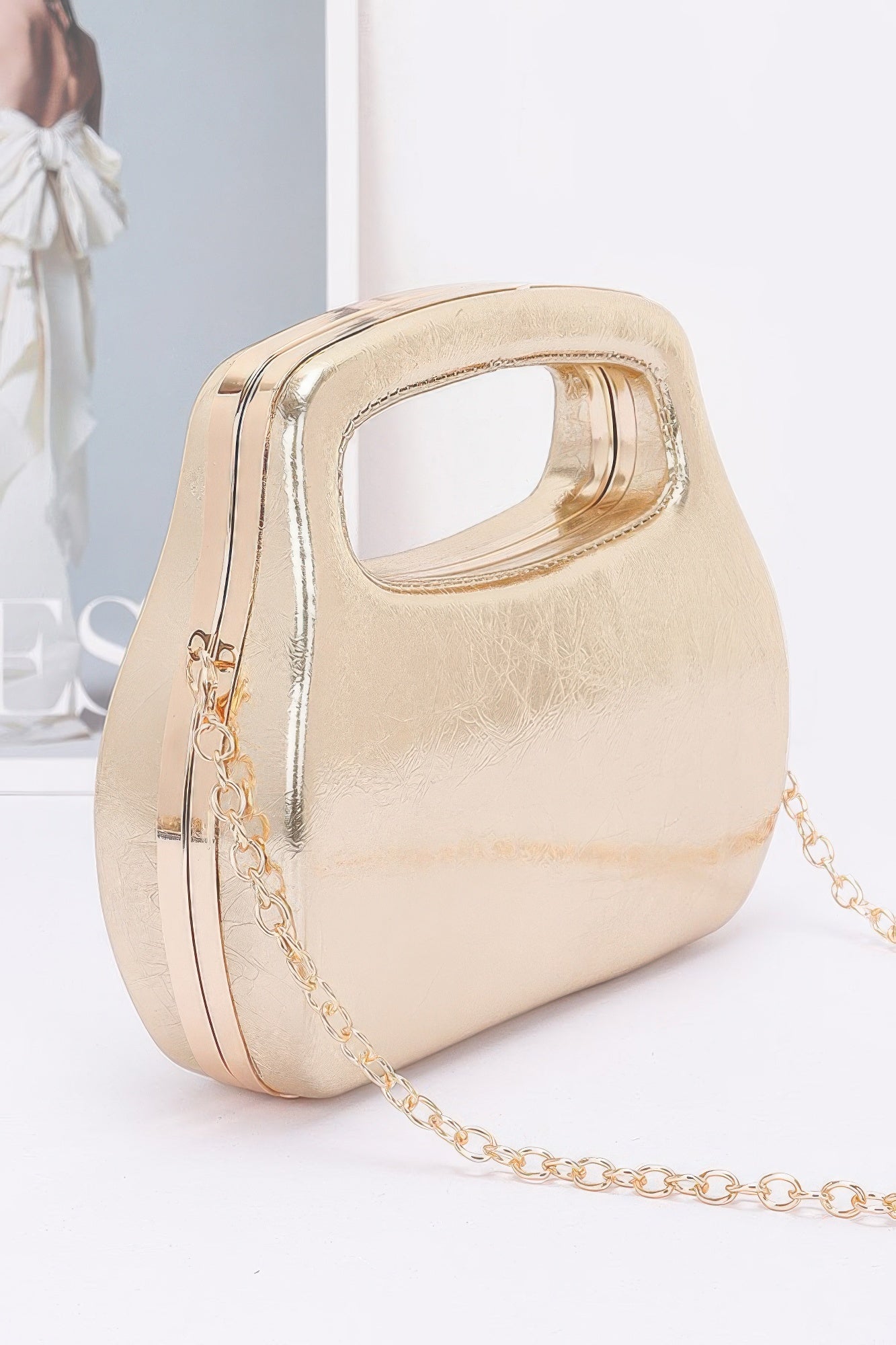 Metallic Structured Case Bag With Chain Strap Secondary image