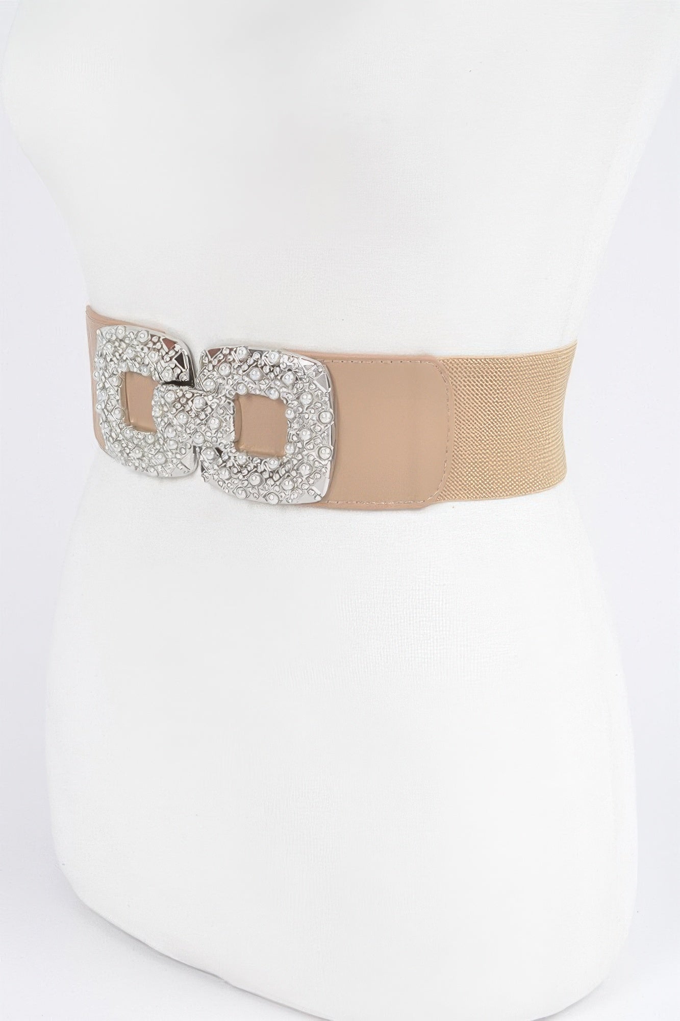 Wide Elastic Waist Belt with Rhinestone Buckle Secondary image