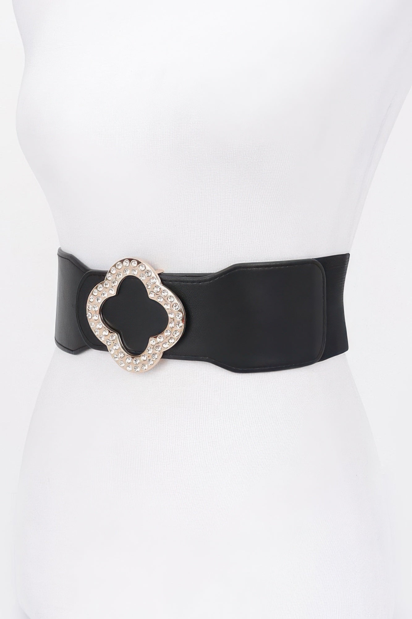 Wide Faux Leather Stretch Belt with Ornate Metal Buckle Secondary image