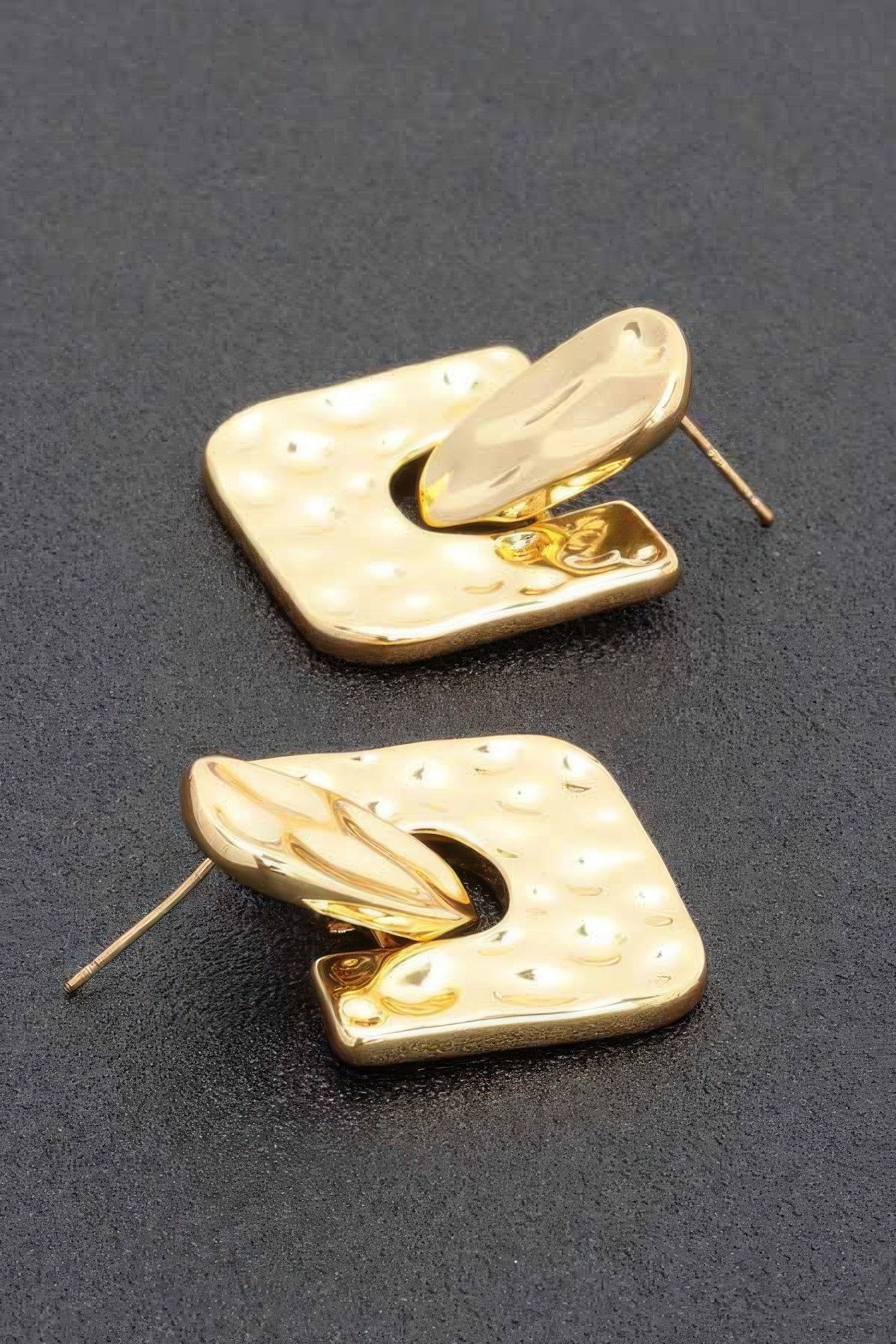 Gold Rounded-Square Metal Earrings Secondary image