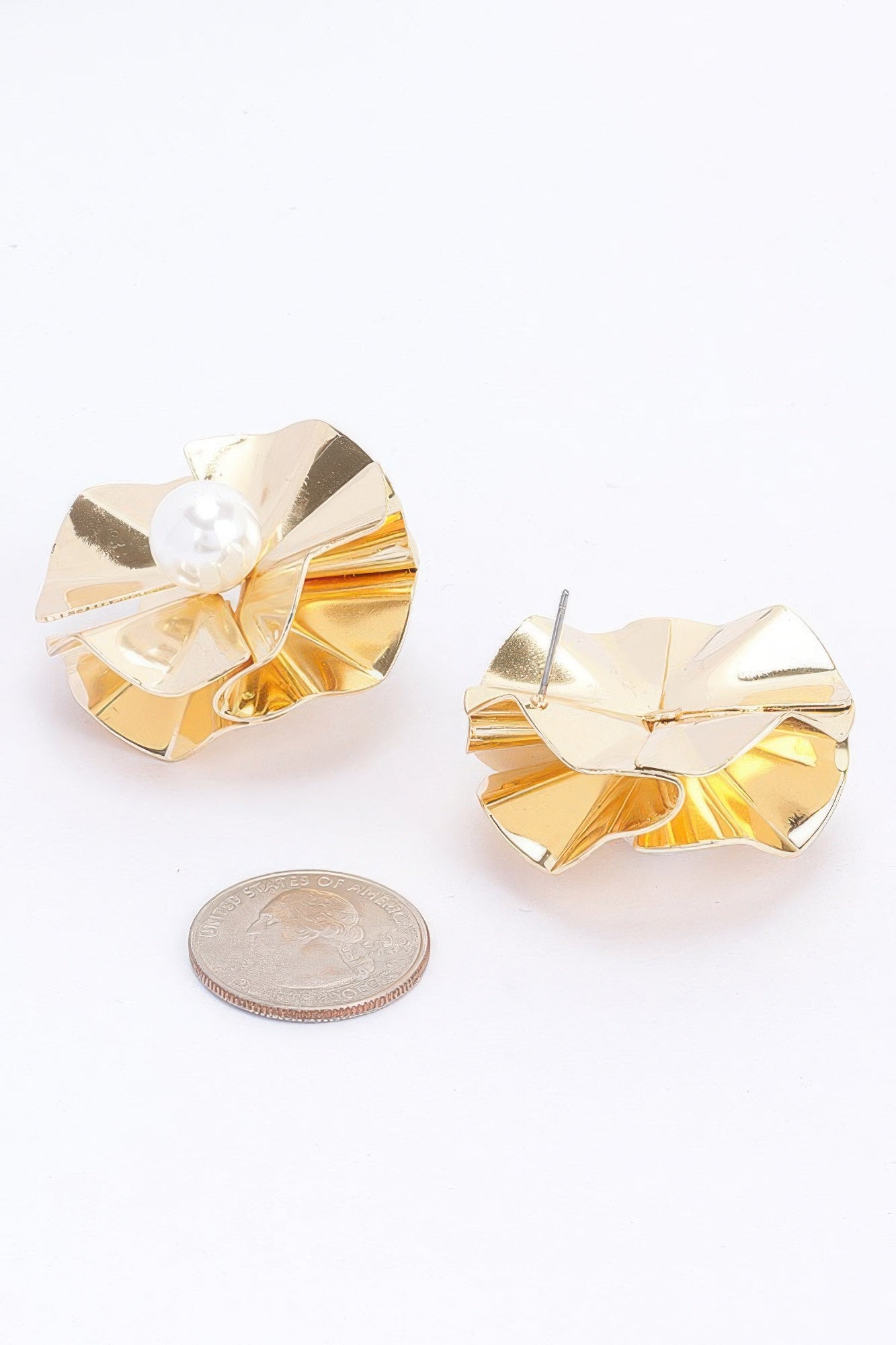 Gold Flower Faux Pearl Statement Earrings Secondary image