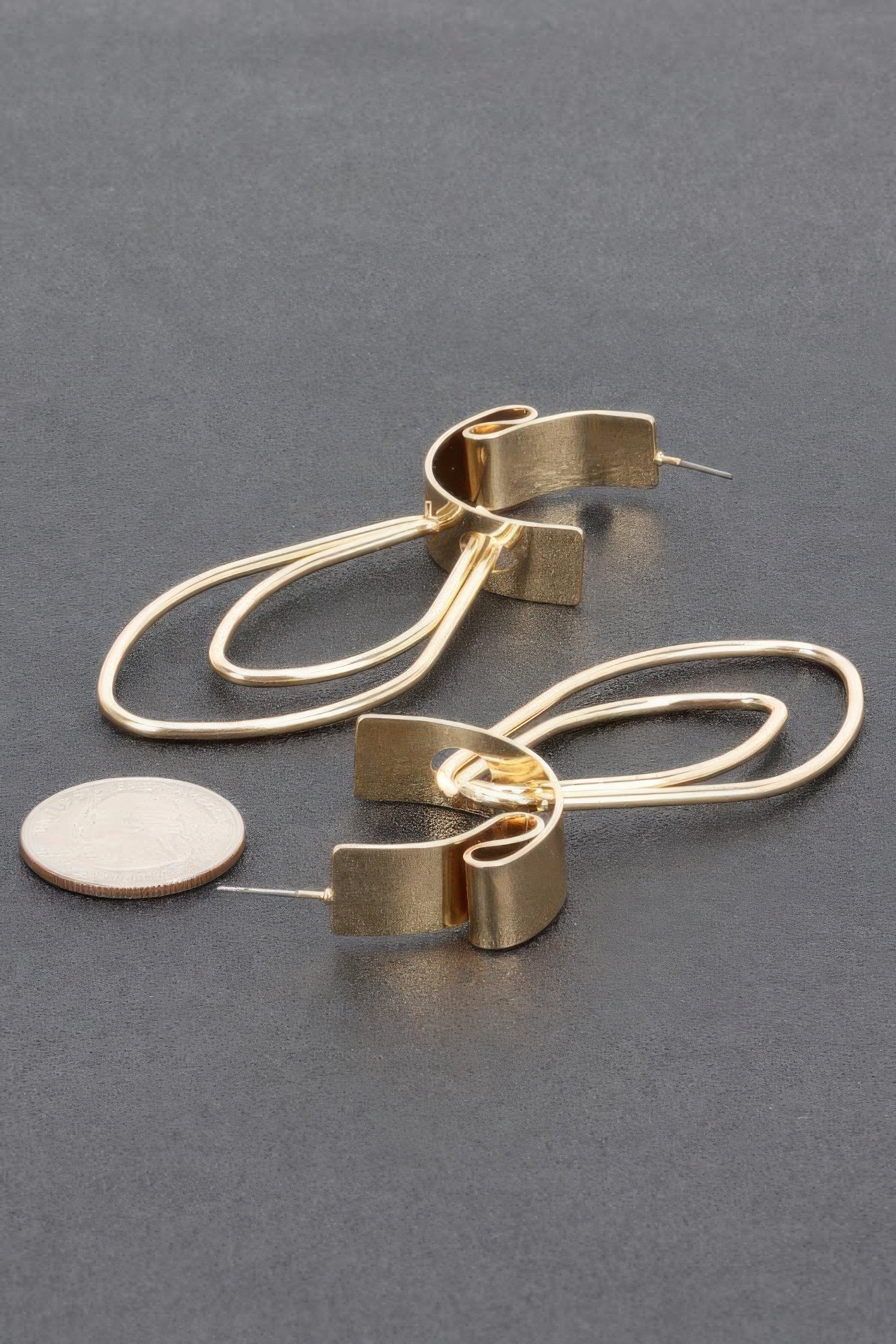 Layered Metal Drop Hoop Earrings with Polished Finish Secondary image