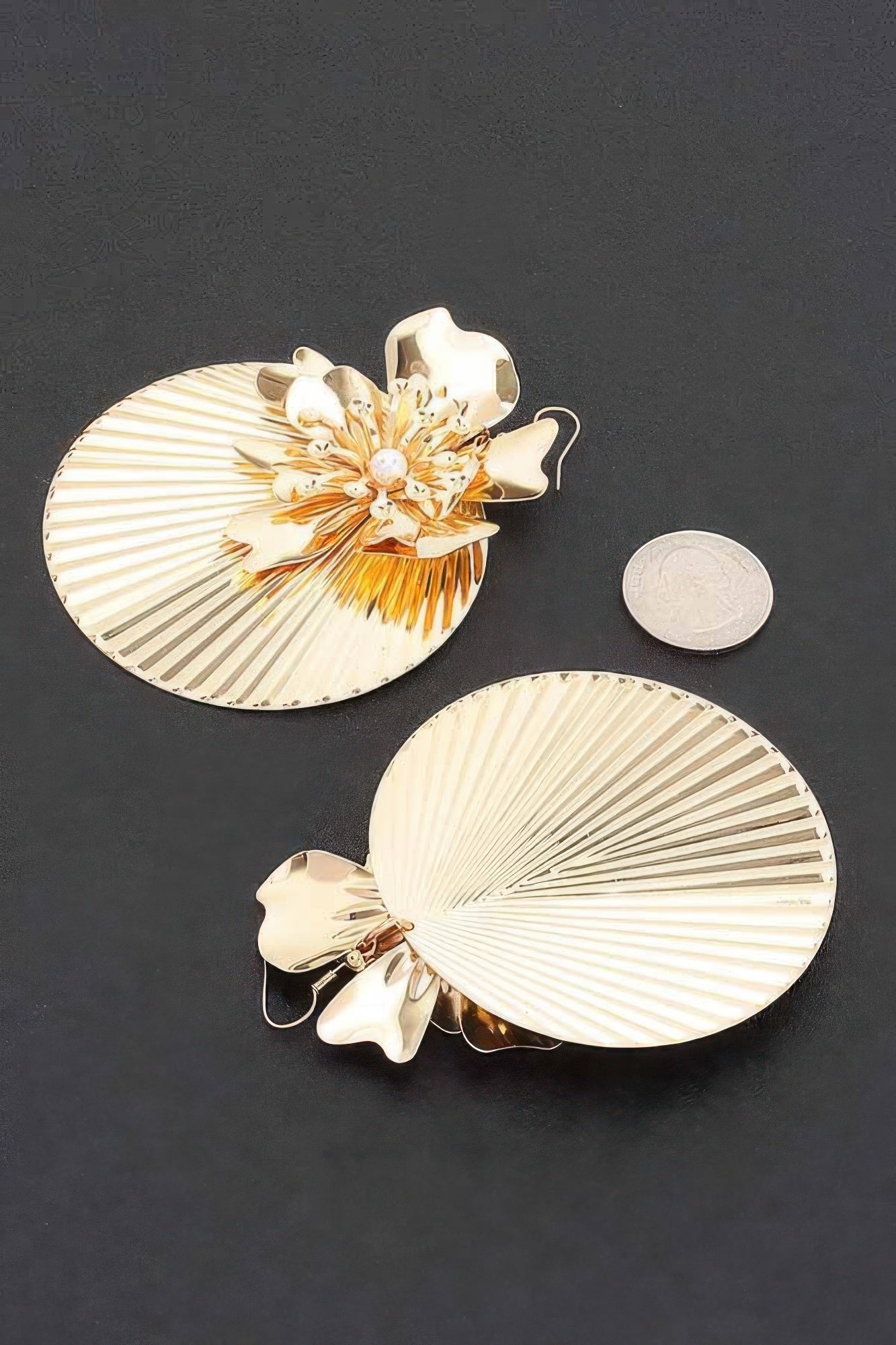 Floral Fan Statement Metal Earrings Secondary image