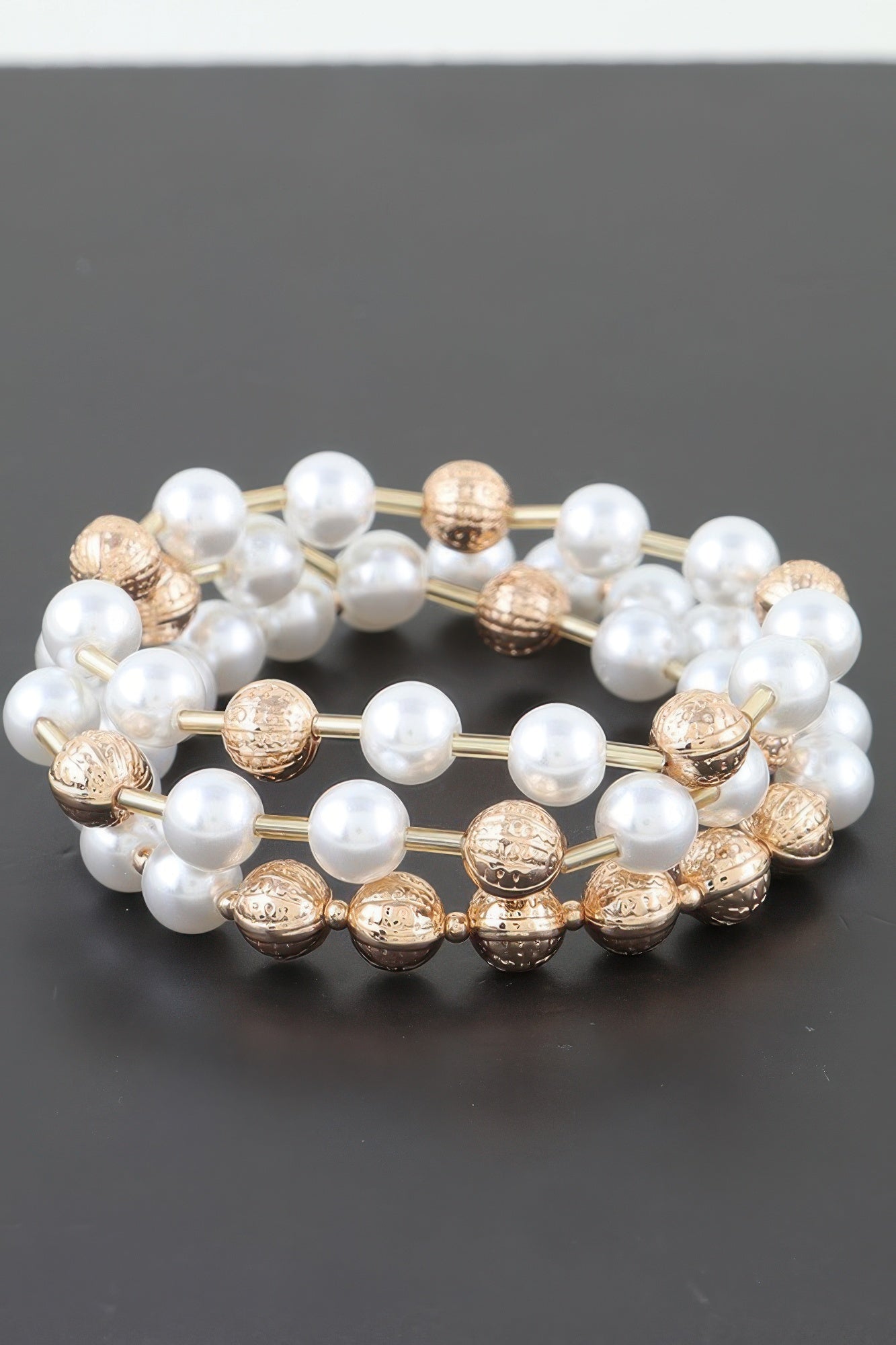Gold-Tone Beaded Bracelet with Faux Pearls Secondary image