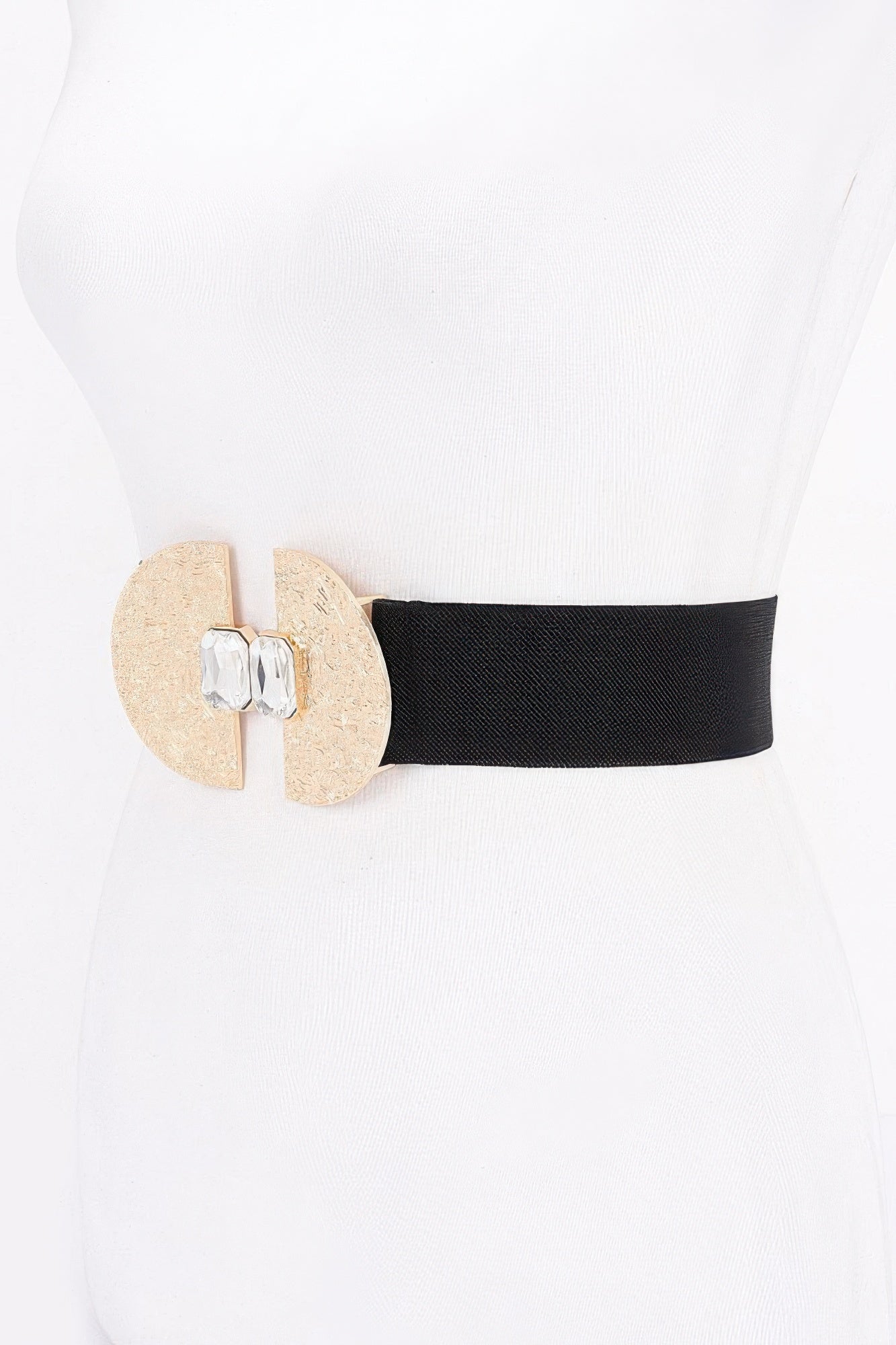Stretch Elastic Waist Belt with Textured Gold-Tone Buckle Secondary image