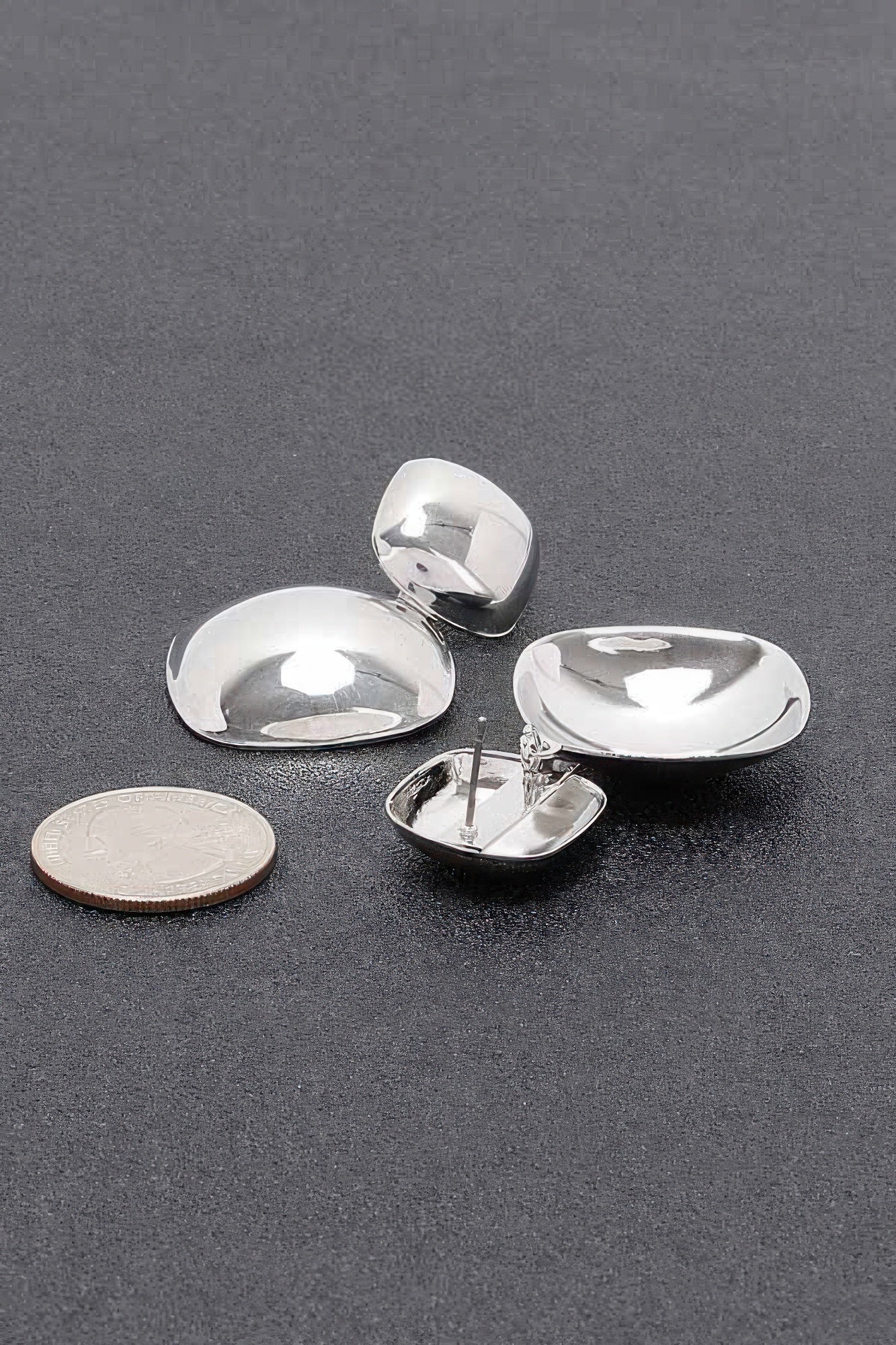 Silver-Tone Drop Earrings with Rounded Metal Forms Secondary image