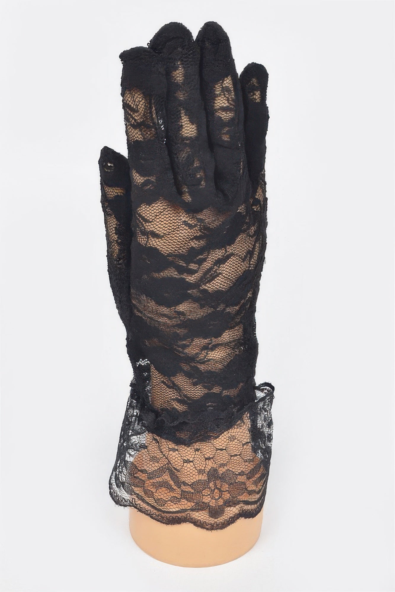 Black Lace Gloves with Scalloped Trim Secondary image
