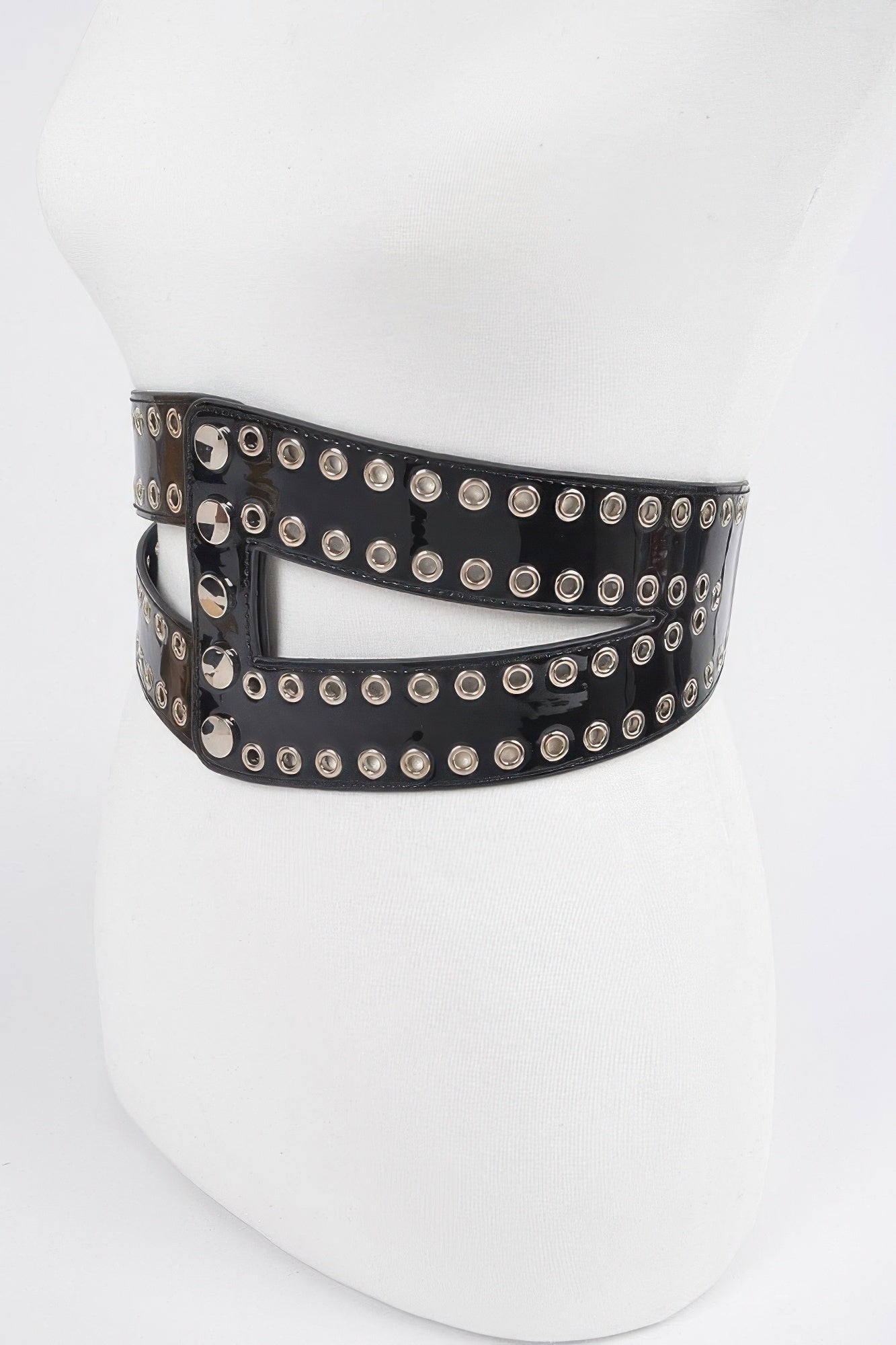 Wide Black Corset Belt with Eyelet Studs Secondary image