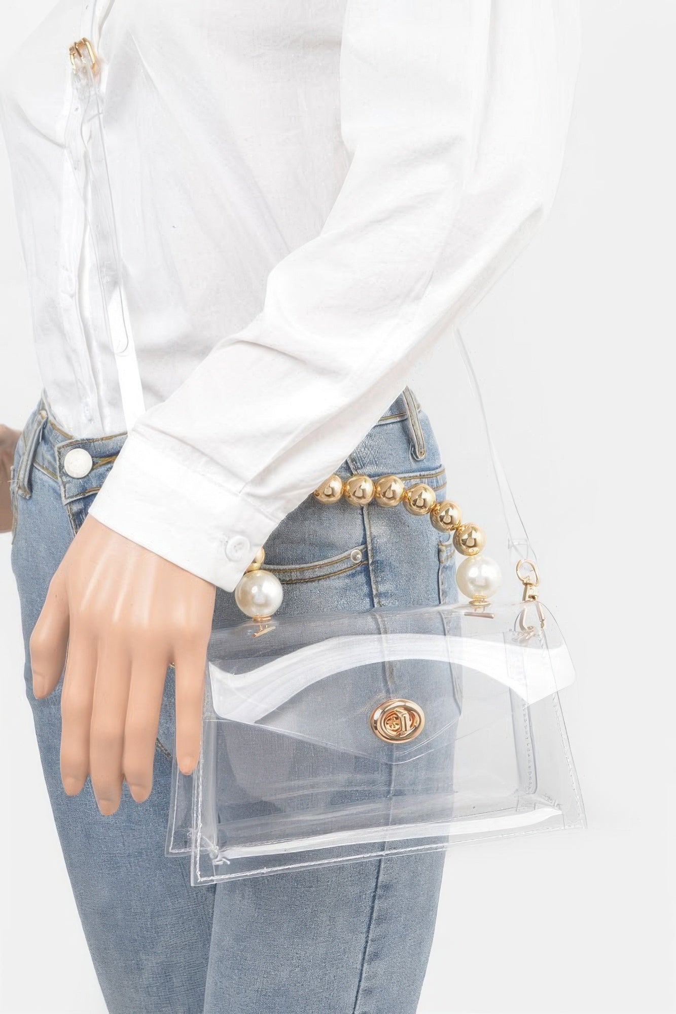 Clear Beaded Handle Flap Clutch Secondary image