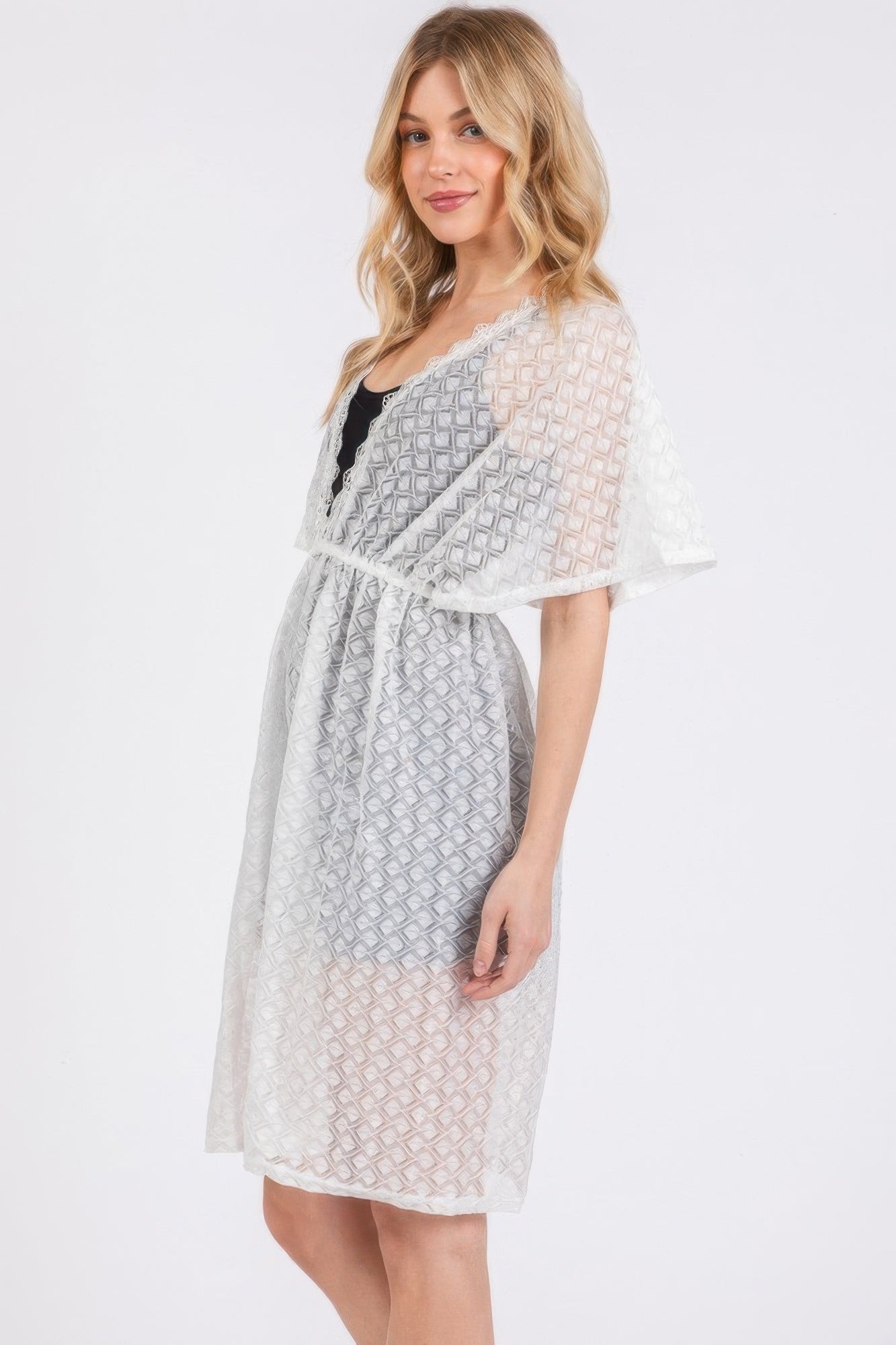 Textured Lace V-Neck Swim Cover-Up Secondary image