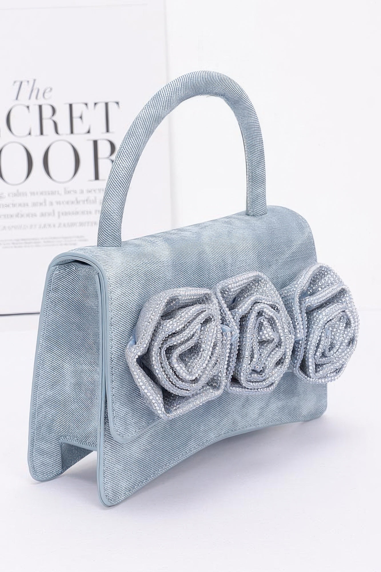 Structured Rhinestone Floral Handbag with Top Handle Secondary image