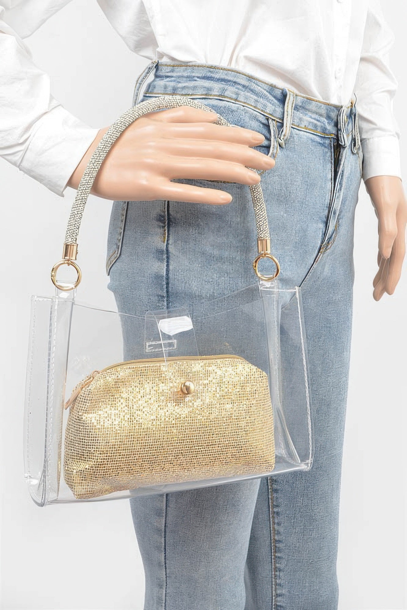 Clear PVC Hobo Bag With Rhinestone Handle Secondary image