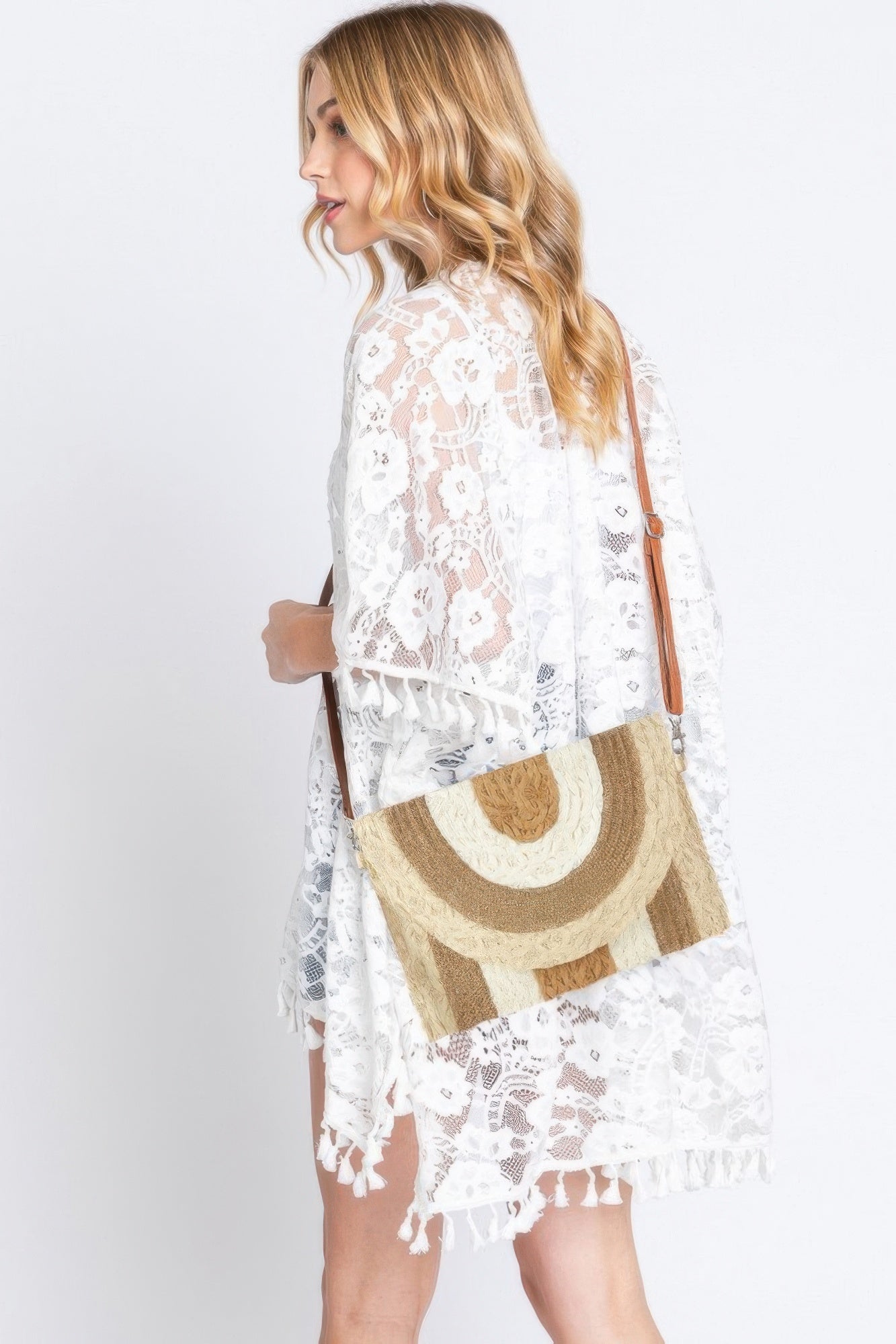 Multicolor Striped Straw Clutch Crossbody Bag Secondary image