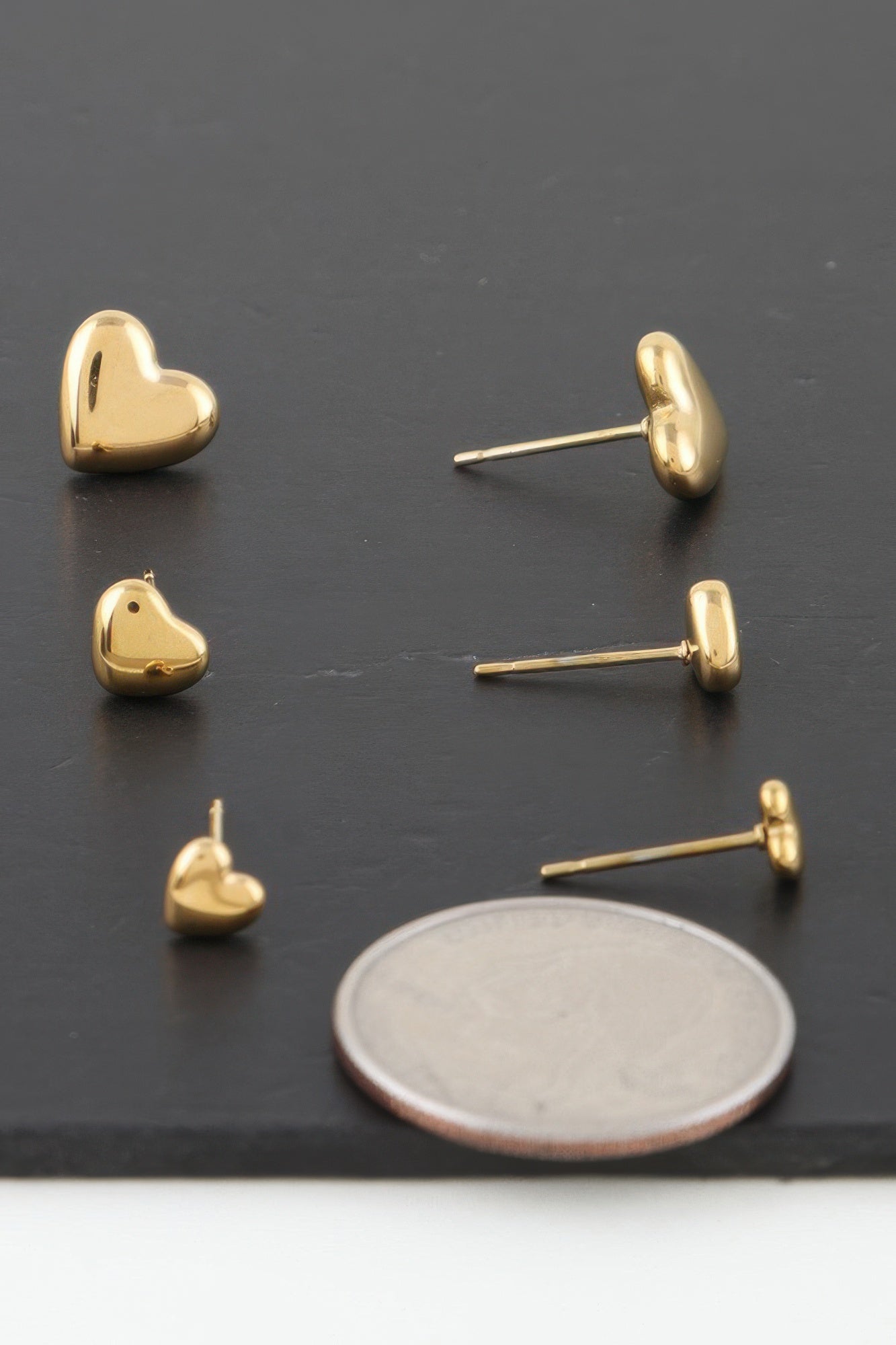 Gold Heart Stud Earrings, 3-Pair Set Secondary image