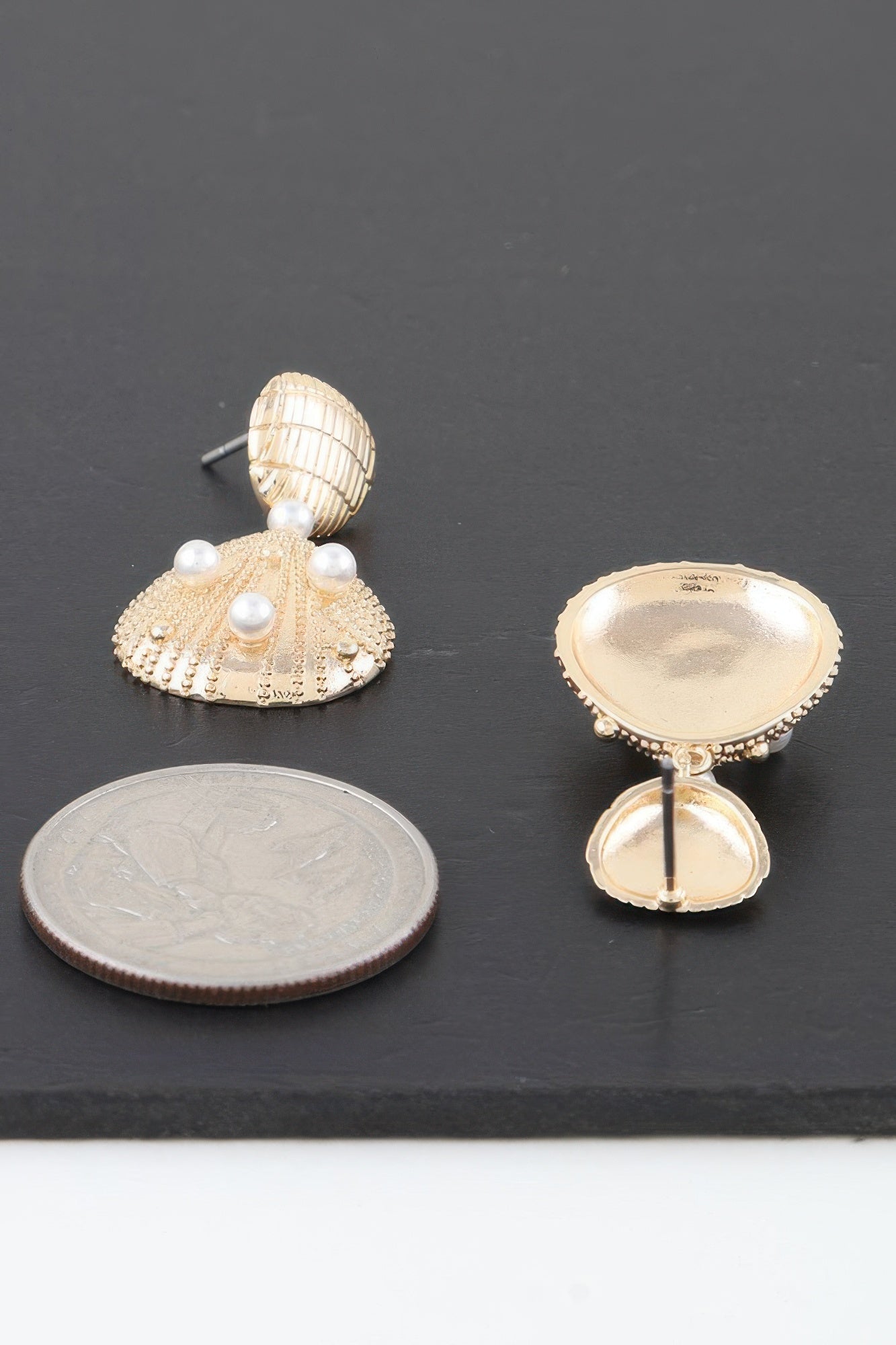 Gold Seashell Pearl Drop Earrings Secondary image