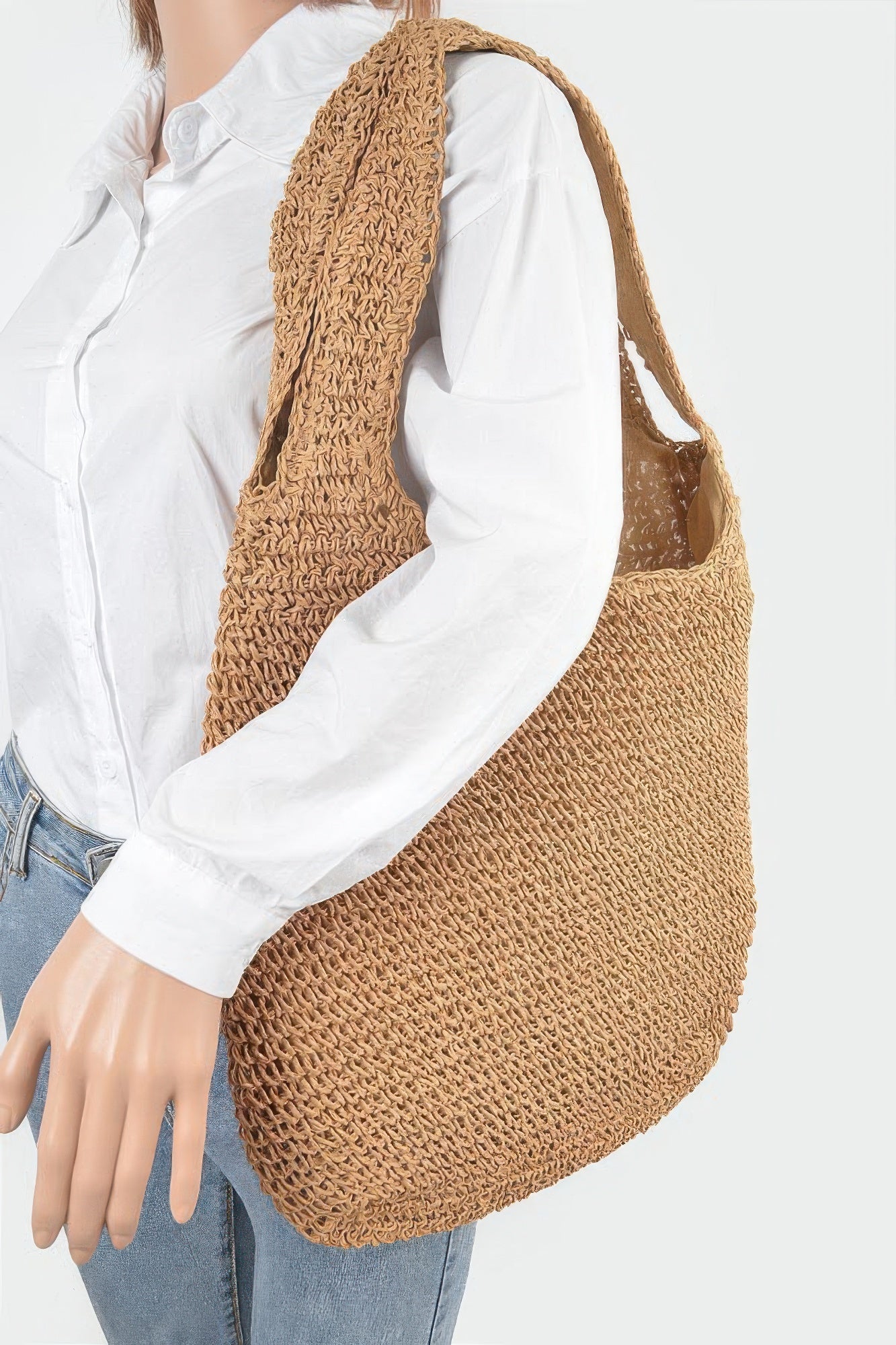 Textured Faux Straw Shoulder Hobo Bag Secondary image