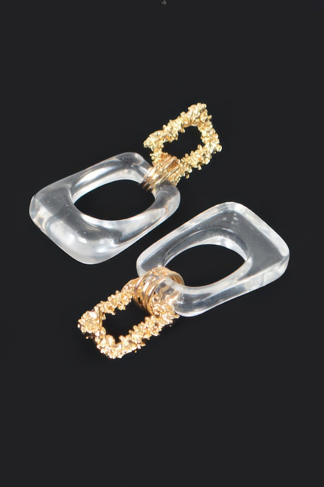 Clear Acrylic and Gold Textured Drop Earrings Secondary image