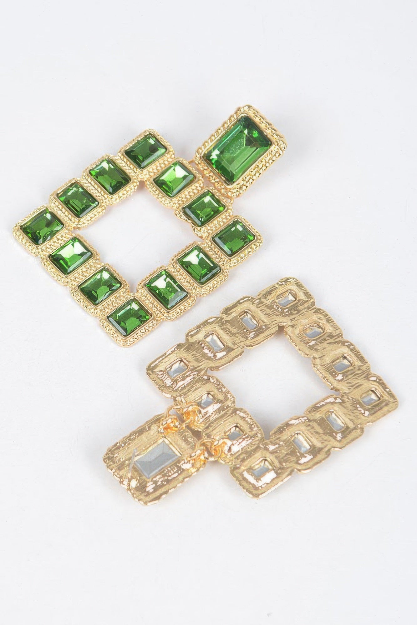 Green Square Gemstone Statement Earrings Secondary image