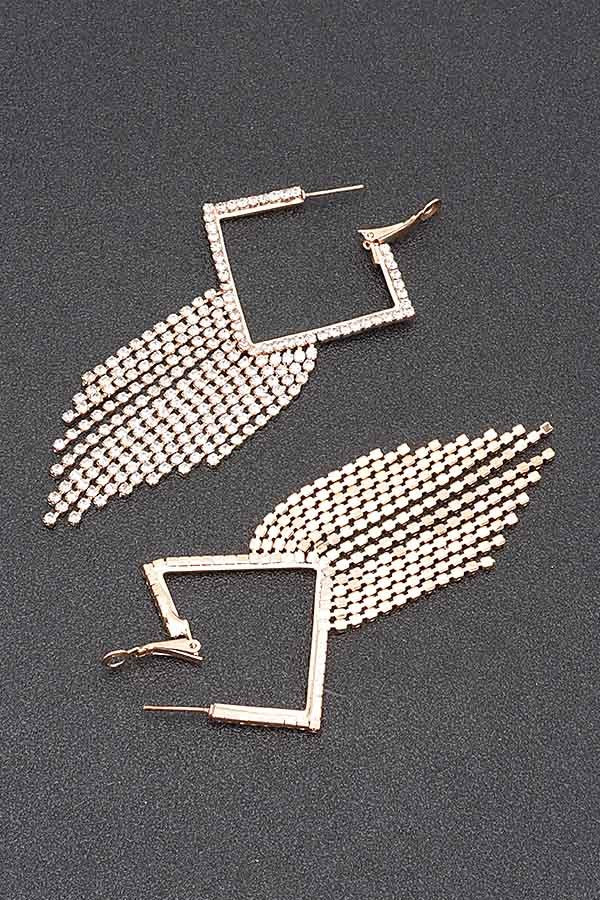 Rhinestone Square Frame Fringe Earrings Secondary image