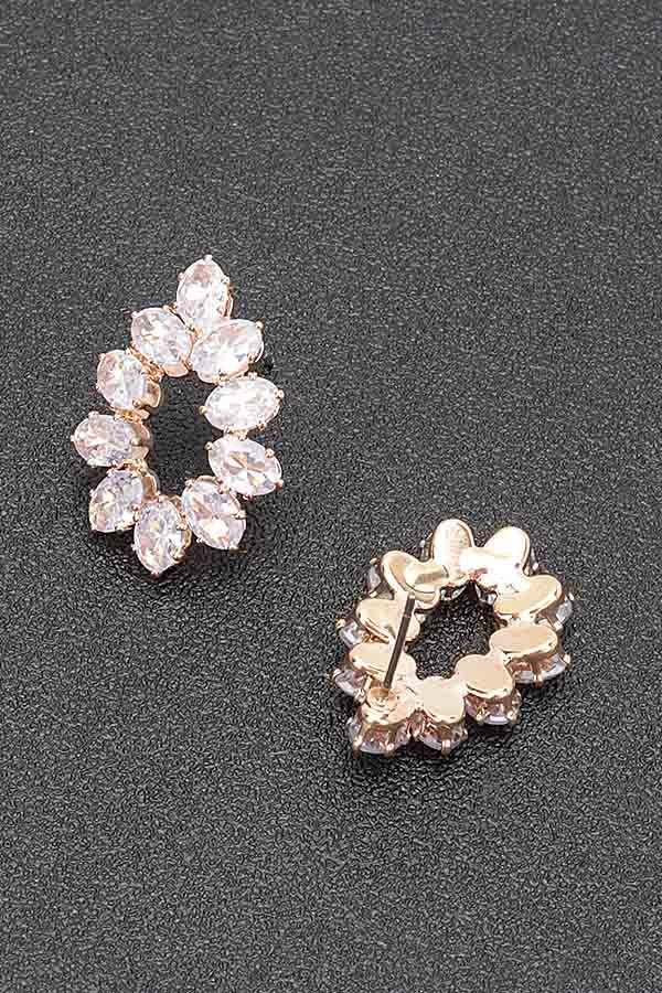 Rhinestone Floral Oval Hoop Earrings Secondary image