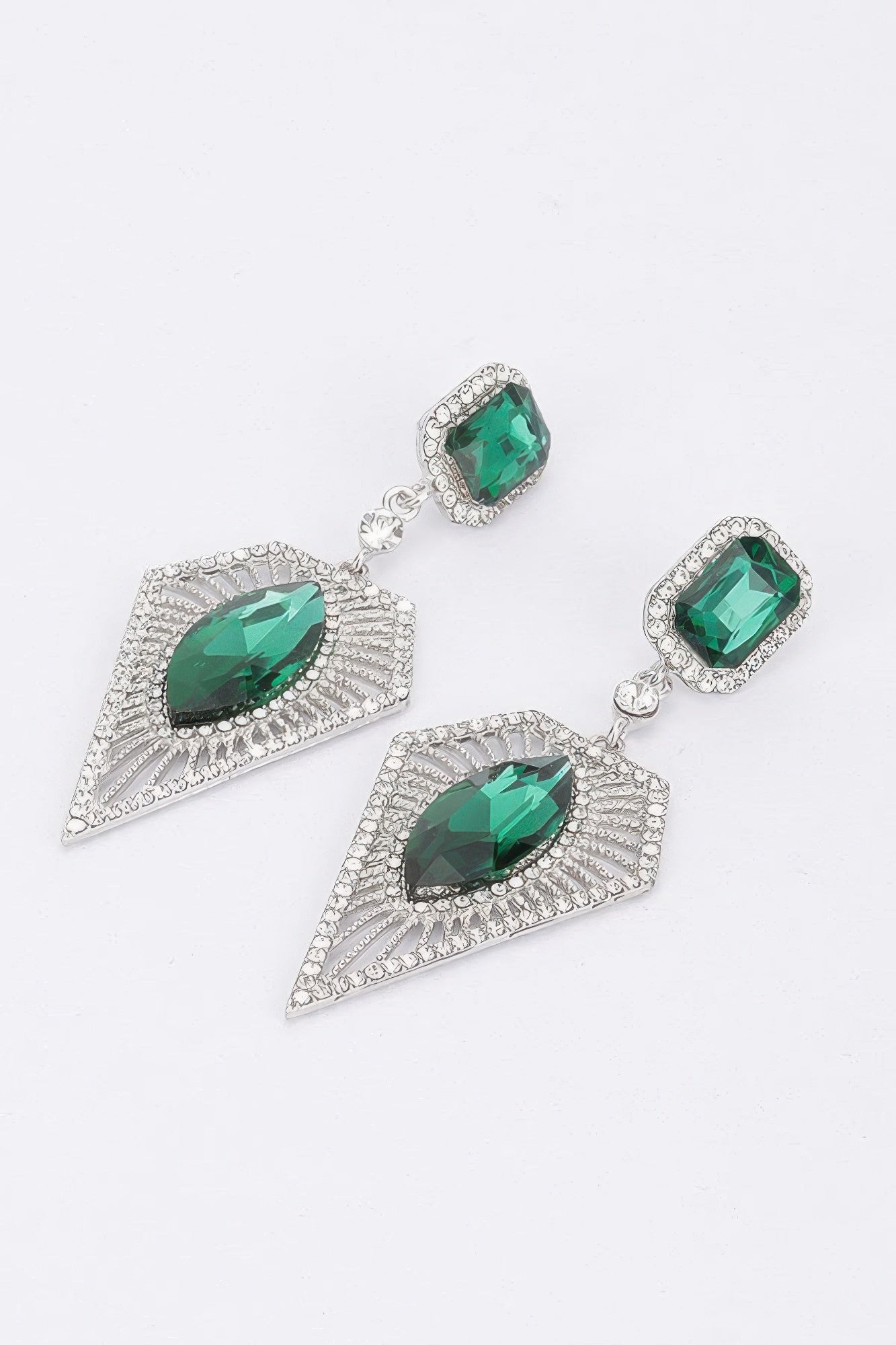 Long Rhinestone Drop Earrings with Faceted Center Stones Secondary image