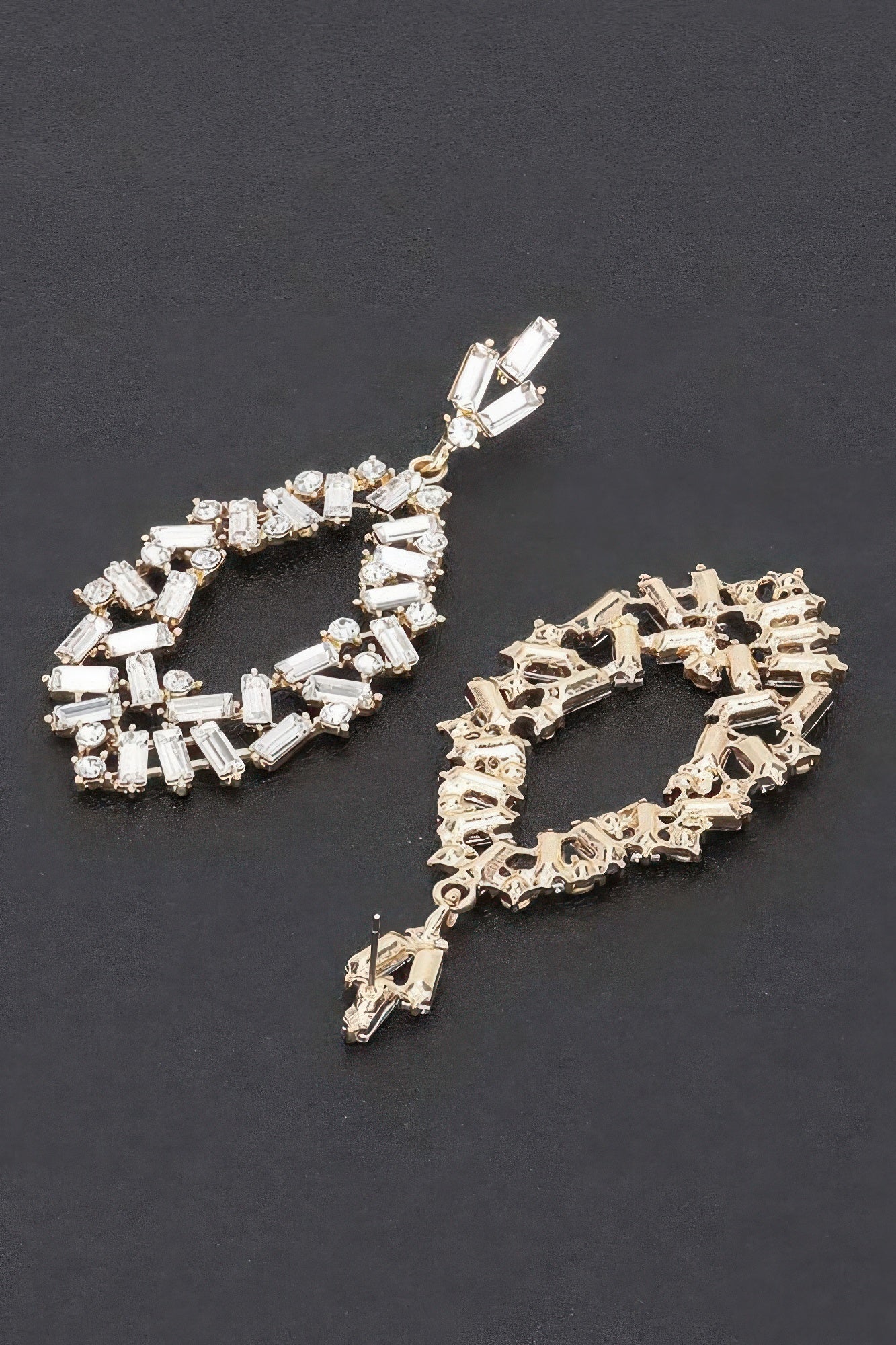 Long Rhinestone Drop Earrings with Baguette-Style Sparkle Secondary image