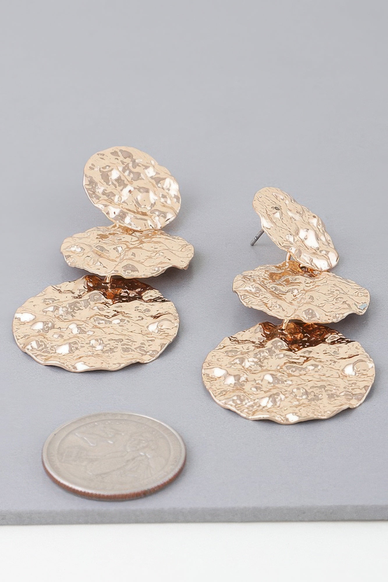 Cascading Triple Disc Hammered Earrings Secondary image