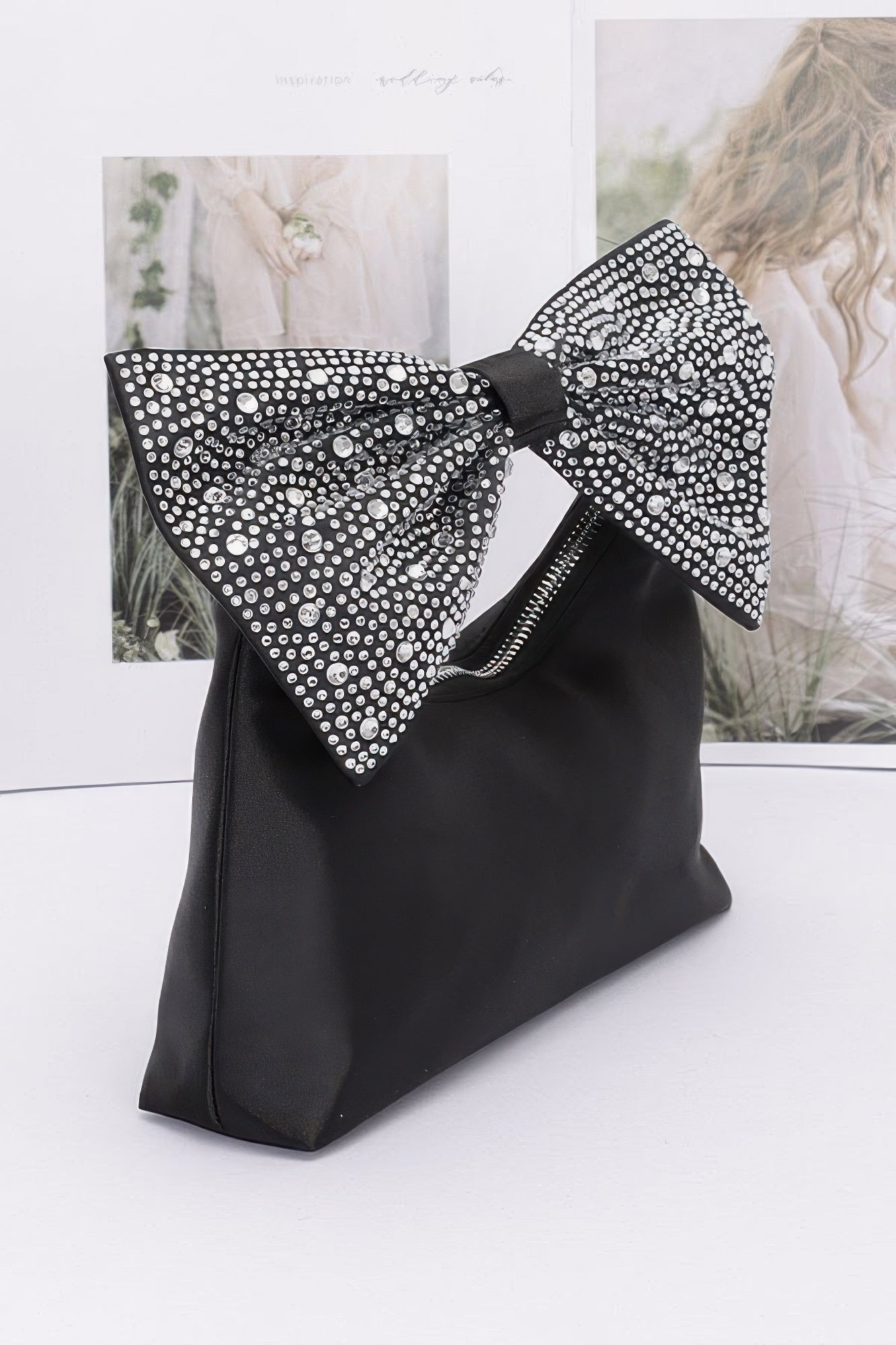 Rhinestone Bow Detail Black Evening Clutch Secondary image
