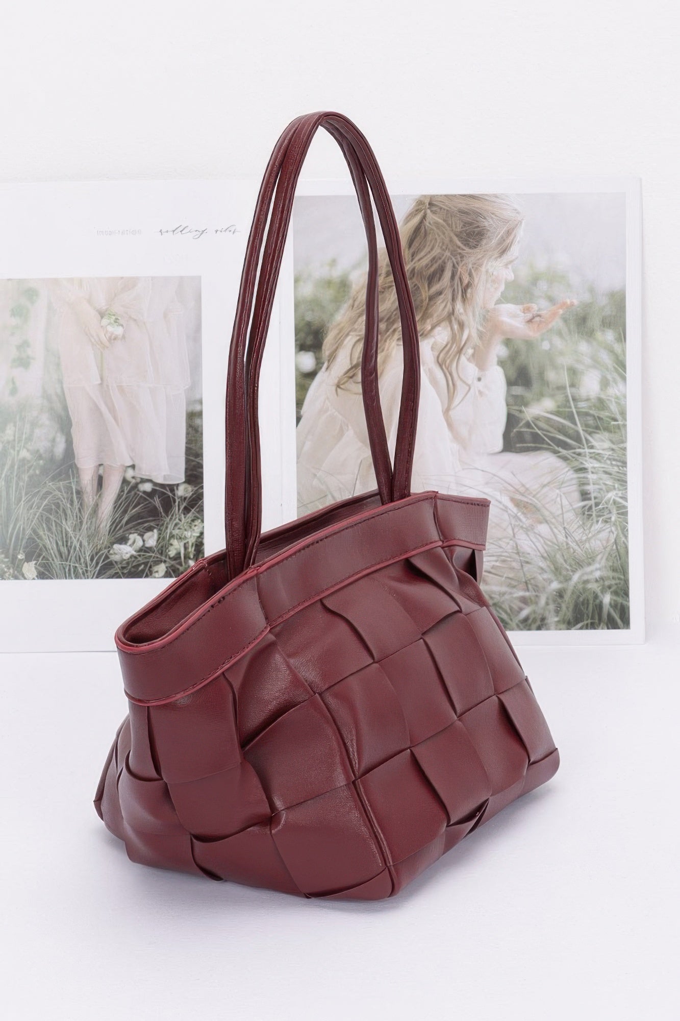 Woven Faux Leather Tote Bag with Shoulder Strap Secondary image